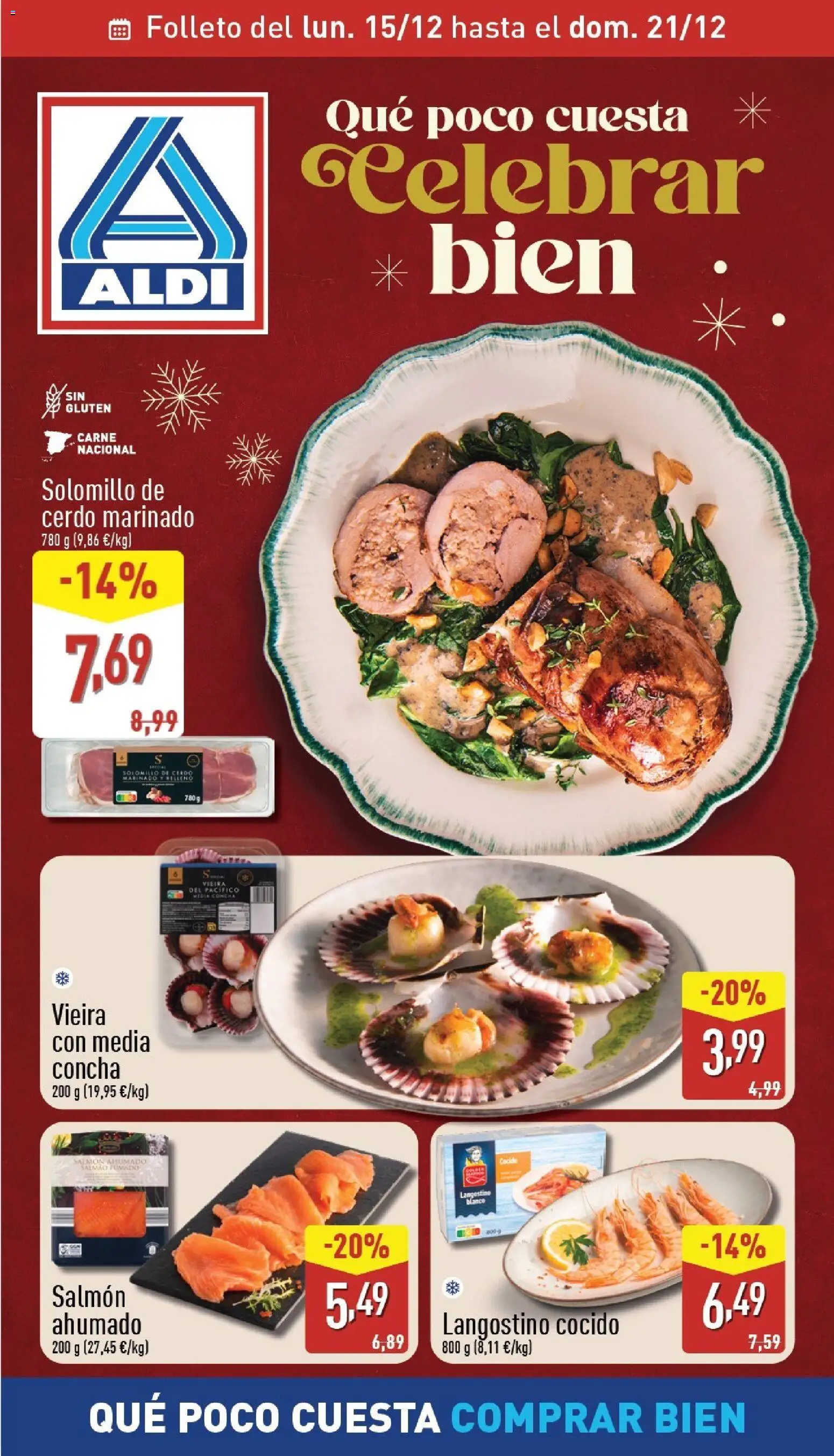 Aldi folleto Península │ válido desde el 15.12.2025 | Página: 1 | Productos: Solomillo de cerdo, Cerdo, Salmón ahumado, Langostino