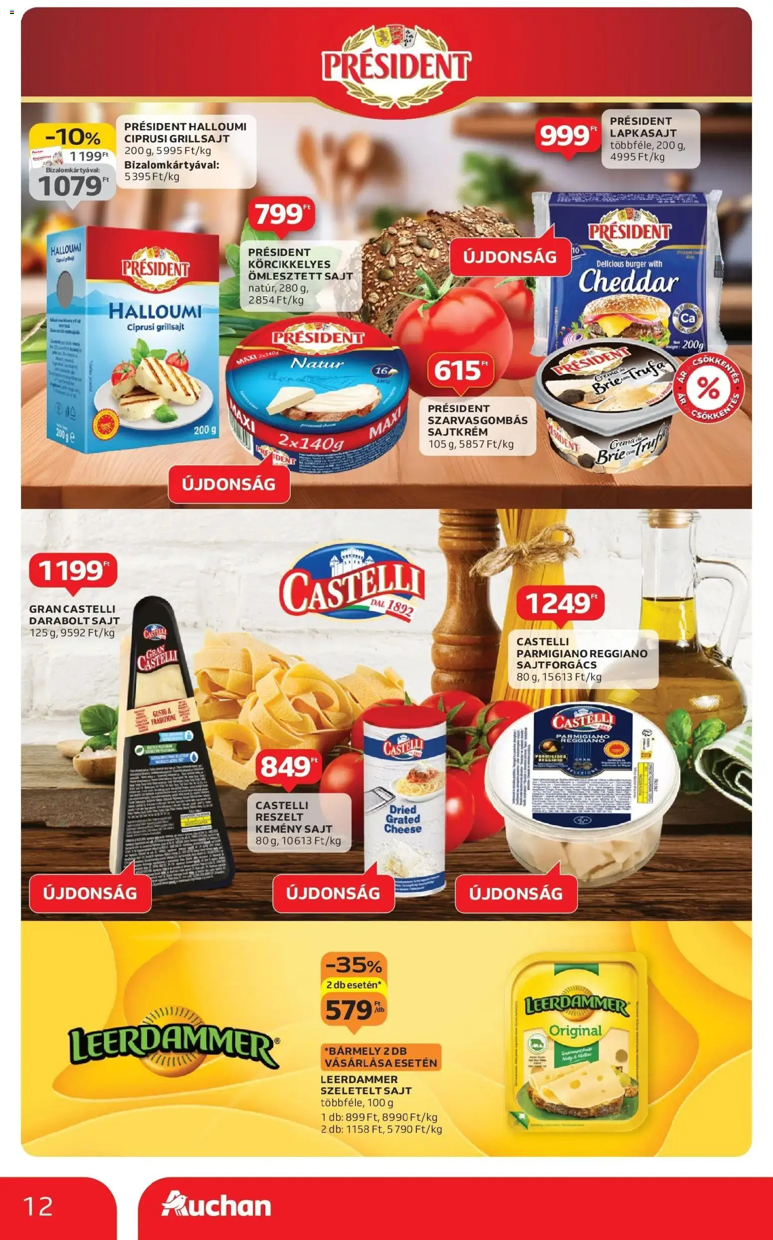 Auchan akciós ujság - amely érvényes a következő dátumtól: 15.01.2026 | Oldal: 12 | Termékek: Lapkasajt, Sajt, Cheddar, Szeletelt sajt