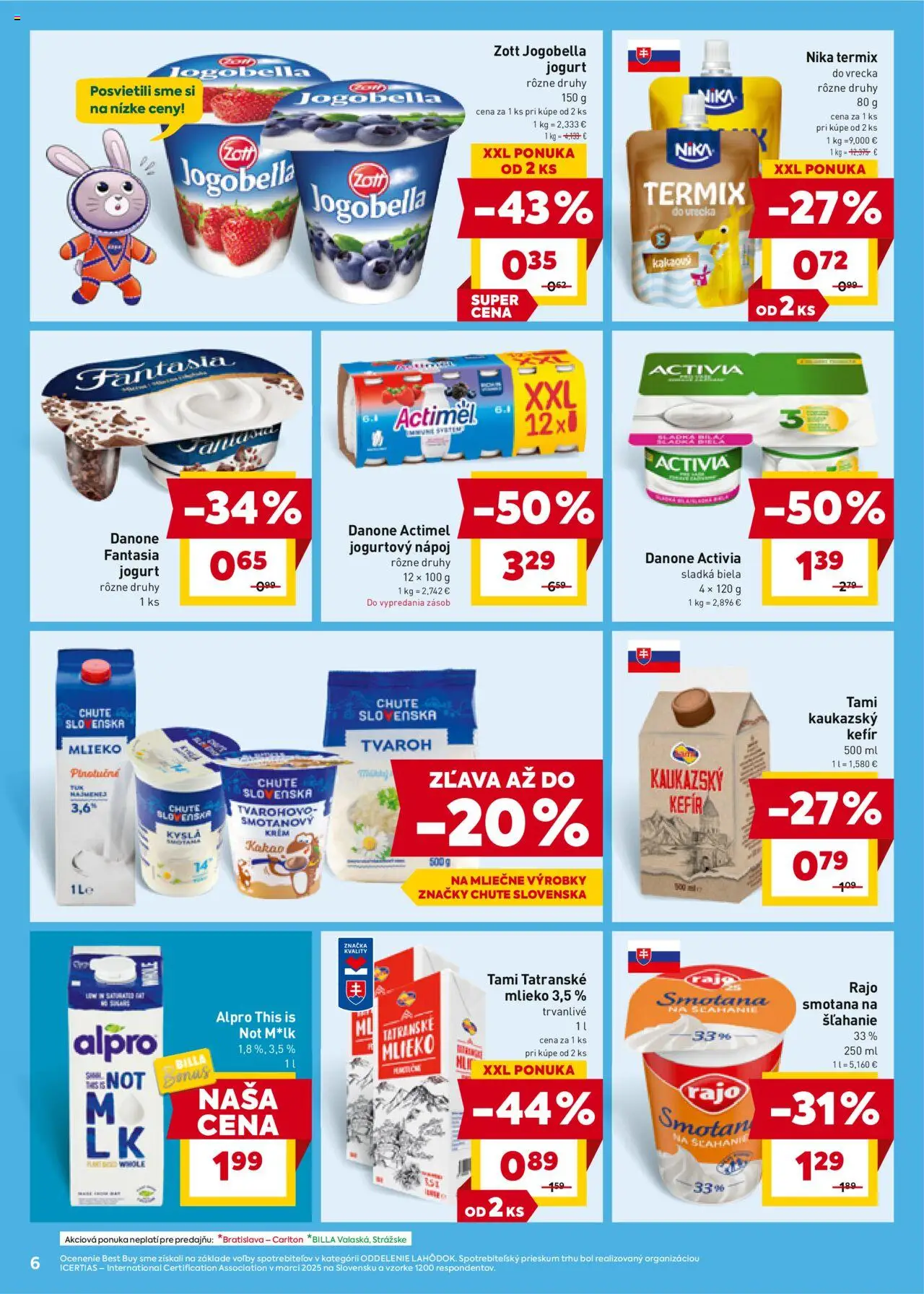 Nové Billa akcie – leták je platný od 08.10.2025 | Strana: 6 | Produkty: Jogurt, Actimel, Alpro, Kakao