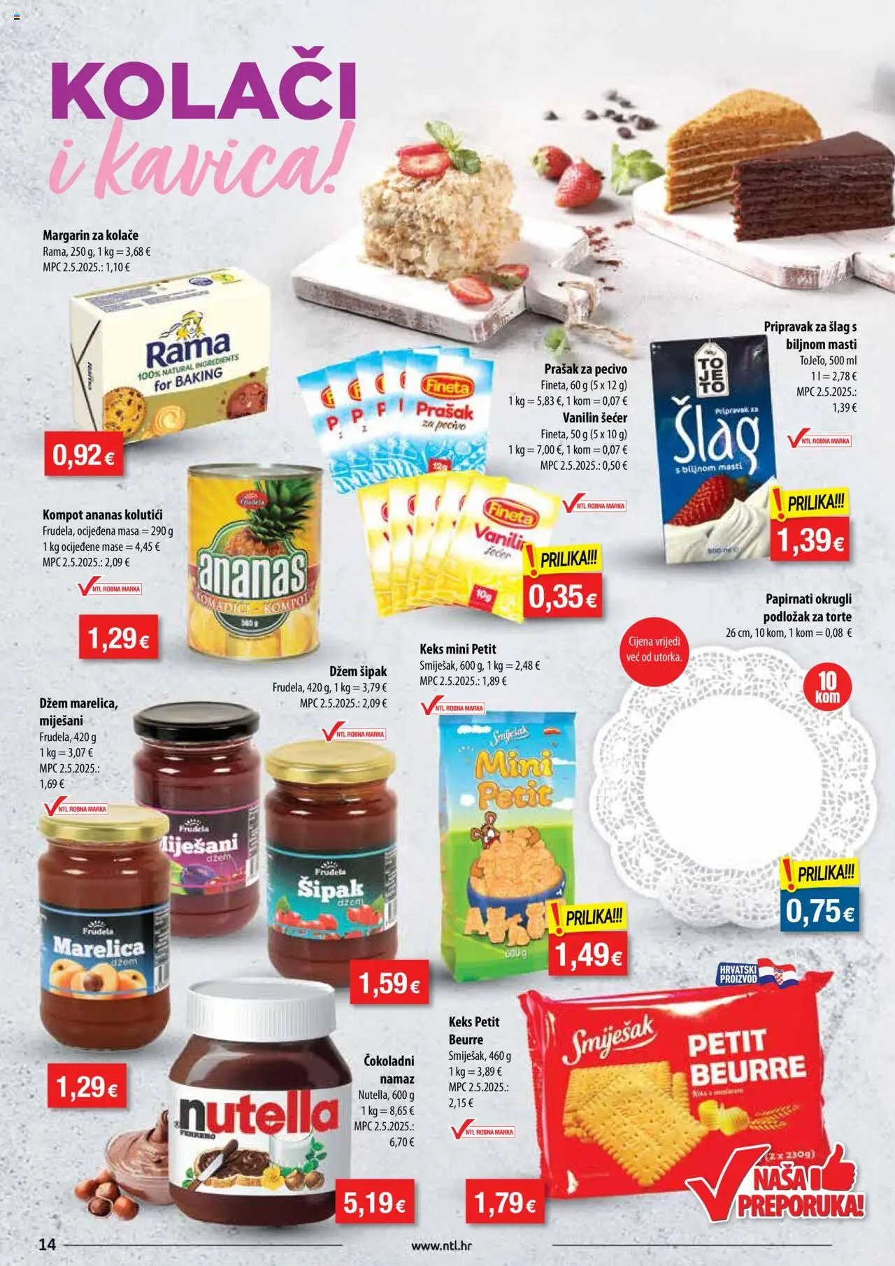 NTL katalog | vrijedi od 13.08.2025 | Stranica: 14 | Proizvodi: Nutella, Prašak za pecivo, Petit Beurre, Šlag