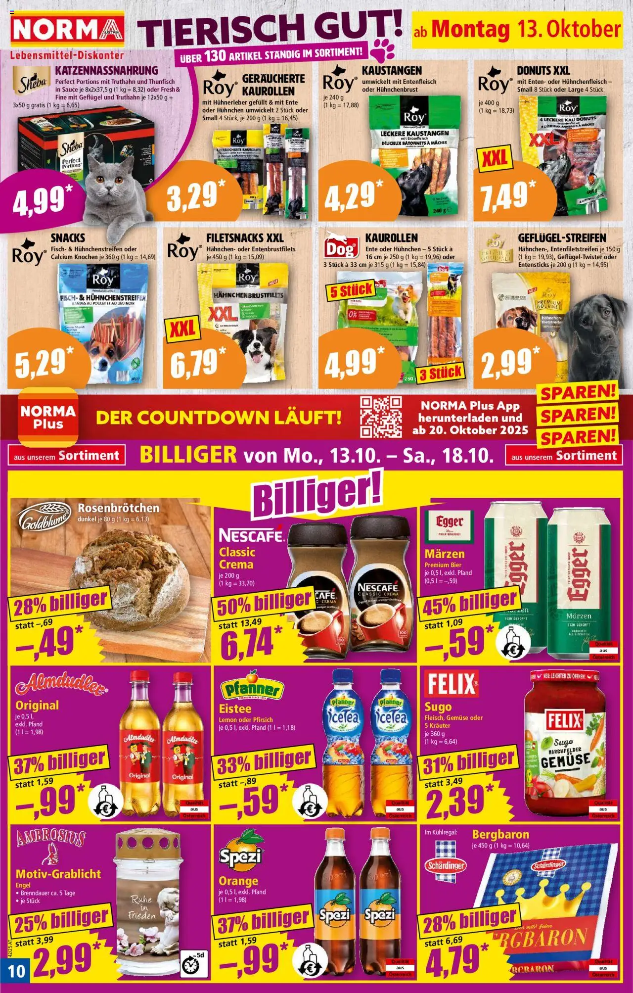 Norma Flugblatt gültig ab 13.10.2025 | Seite: 10 | Produkte: Gemüse, Pfirsich, Bier, Fisch