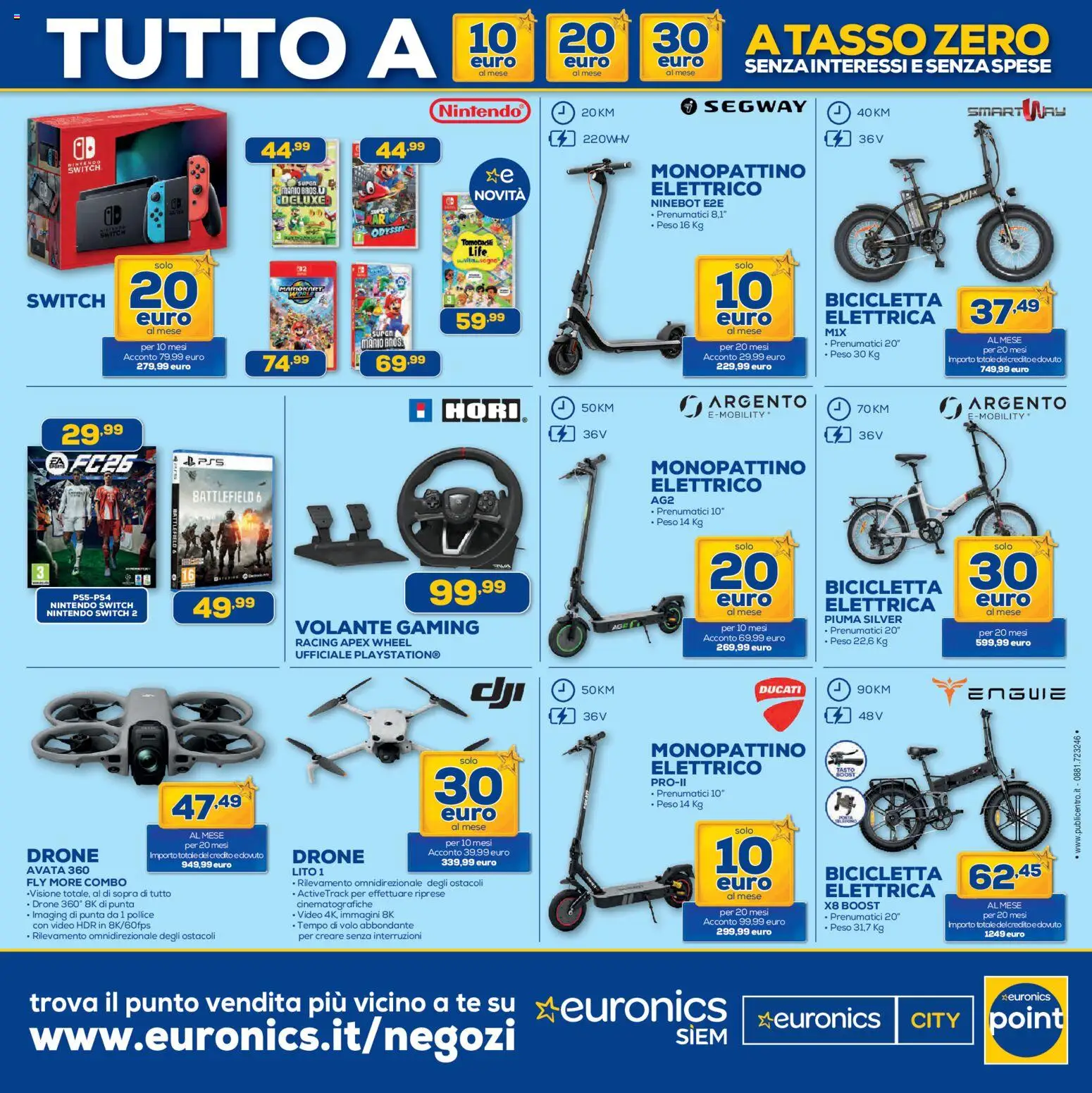 Volantino Euronics del 23.04.2026 | Pagina: 14 | Prodotti: Bicicletta, Monopattino, Drone, Tè