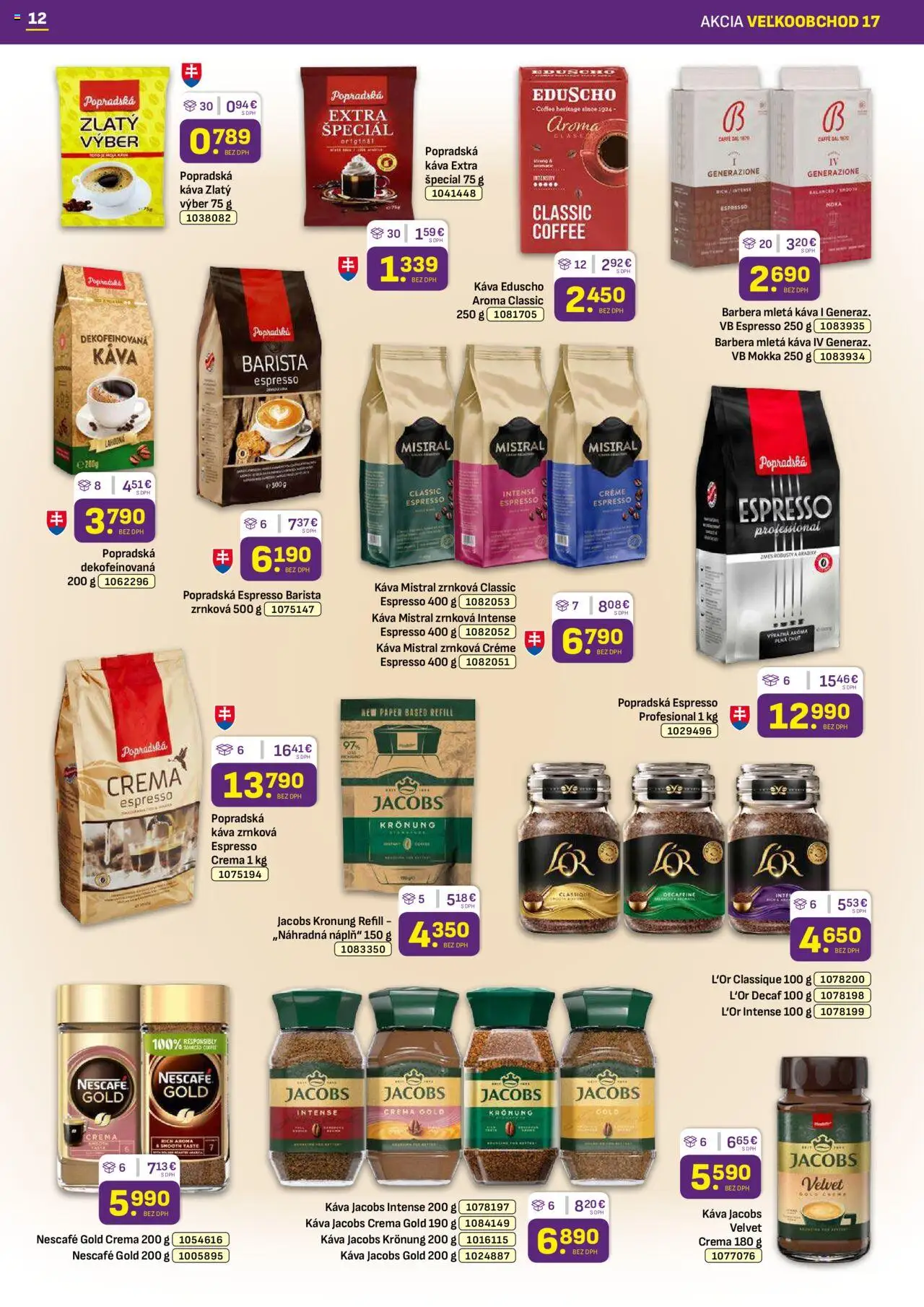Libex leták │ platný od 25.08.2025 | Strana: 12 | Produkty: Popradská káva, Barista, Jacobs Krönung, Nescafé Gold