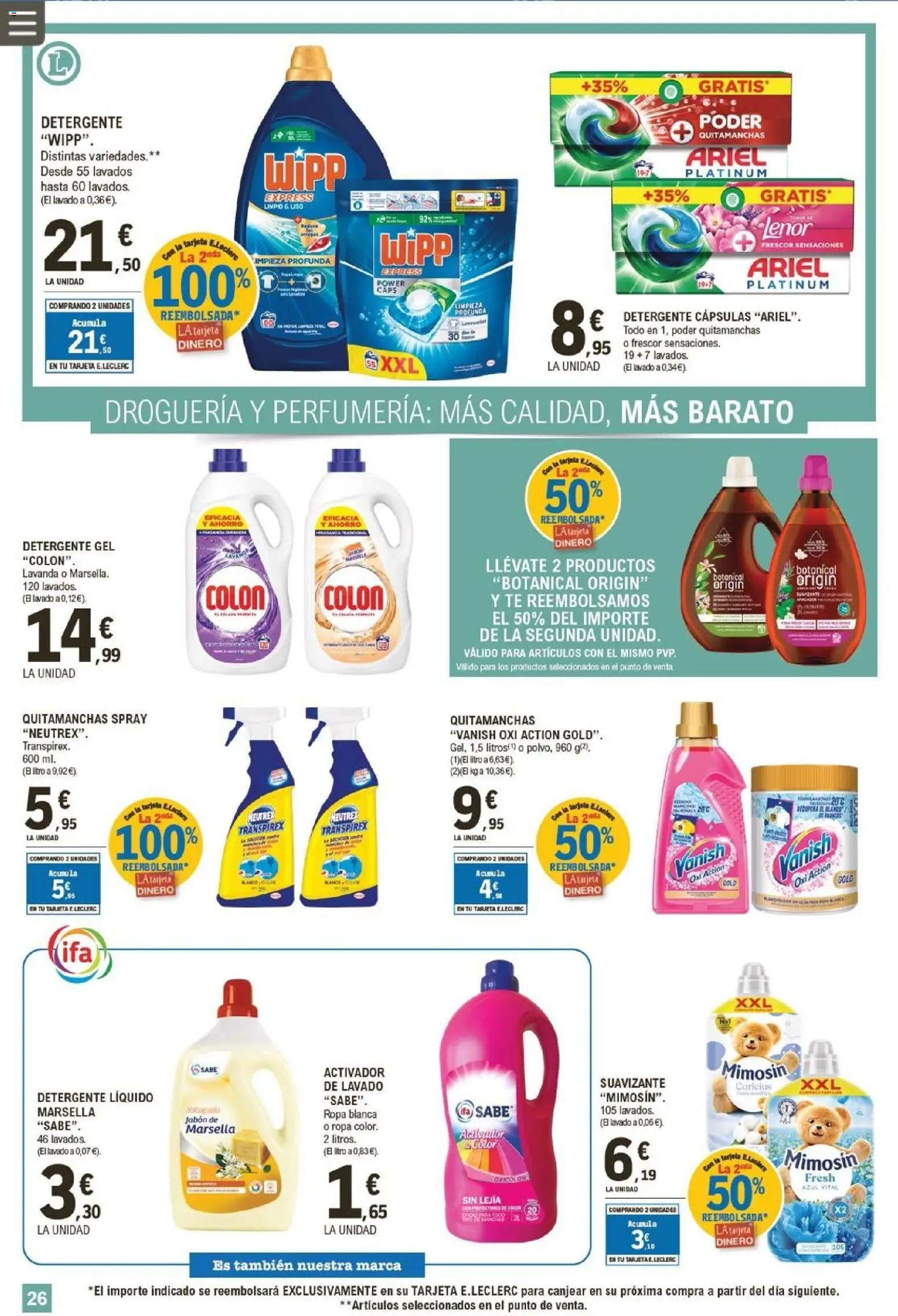 E.Leclerc folleto │ válido desde el 21.01.2026 | Página: 26 | Productos: Quitamanchas, Té, Ropa, Suavizante