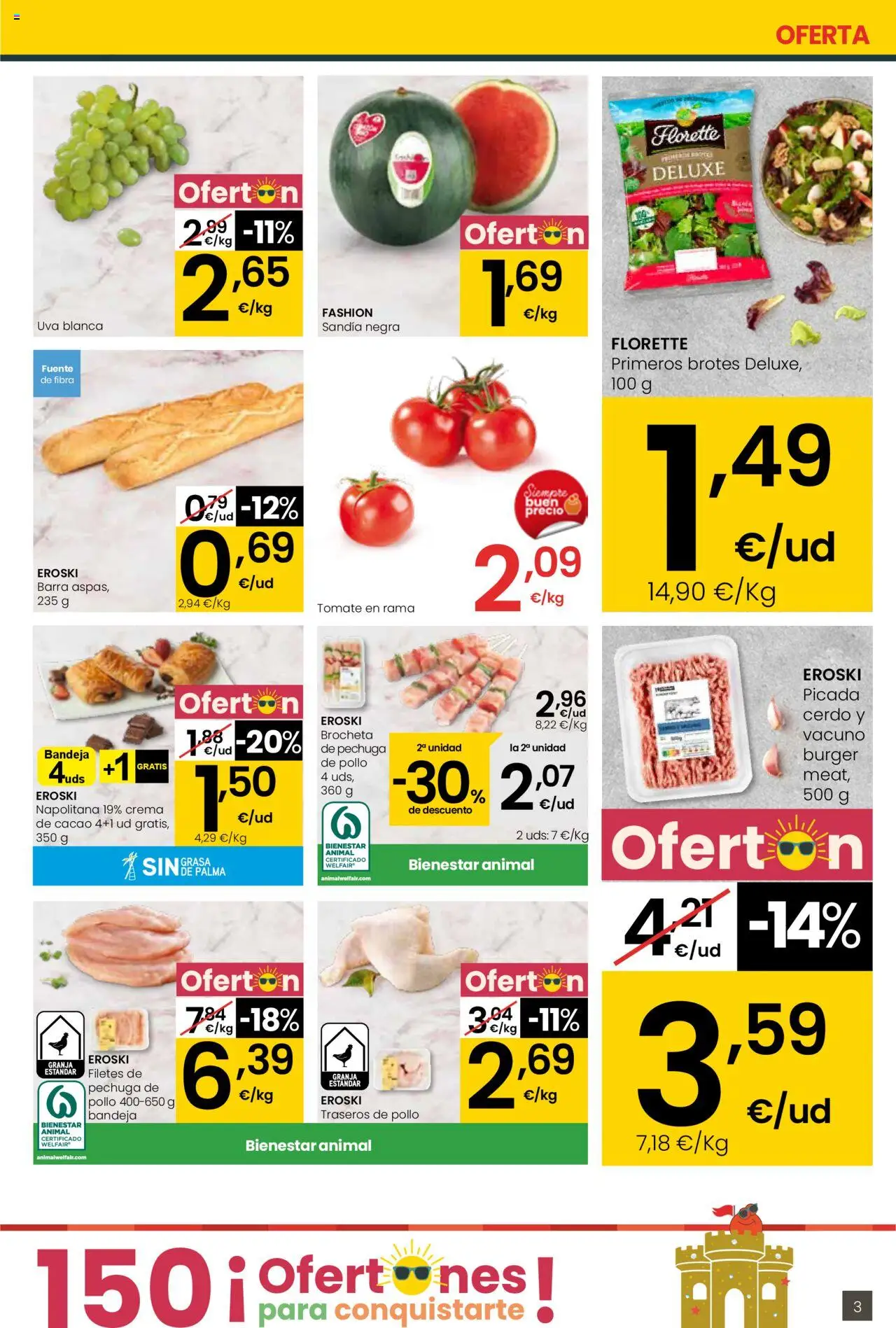 Eroski - Para conquistarte Supermercados │ válido desde el 14.08.2025 | Página: 3 | Productos: Cerdo, Crema de cacao, Sandía, Φρυγανιές σικάλεως