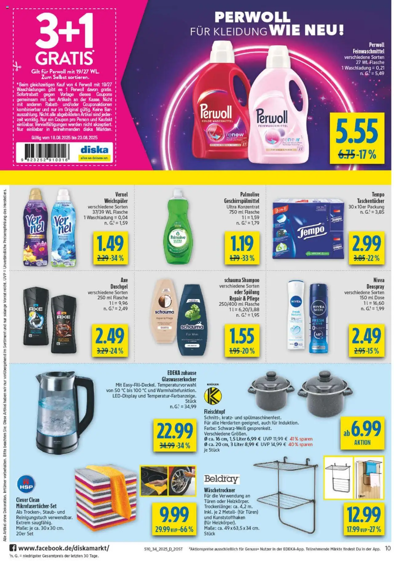 Diska Prospekt 	 - gültig ab dem 18.08.2025 | Seite: 10 | Produkte: Perwoll, Duschgel, Weichspüler, Waschmittel