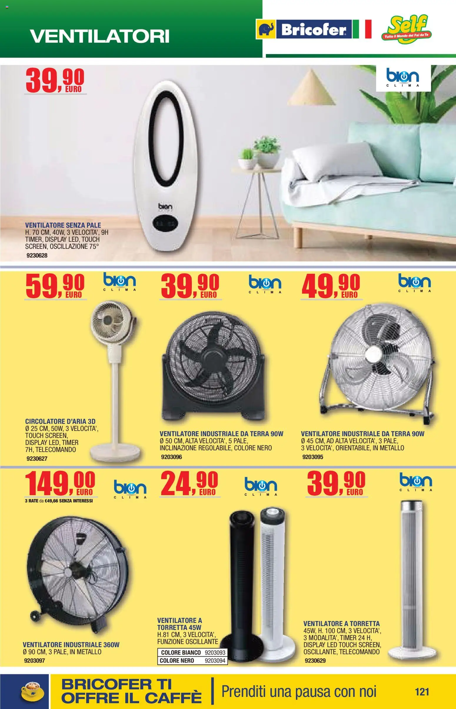 Volantino Bricofer del 14.04.2026 | Pagina: 121 | Prodotti: Ventilatore, Telecomando, Lima, Terra