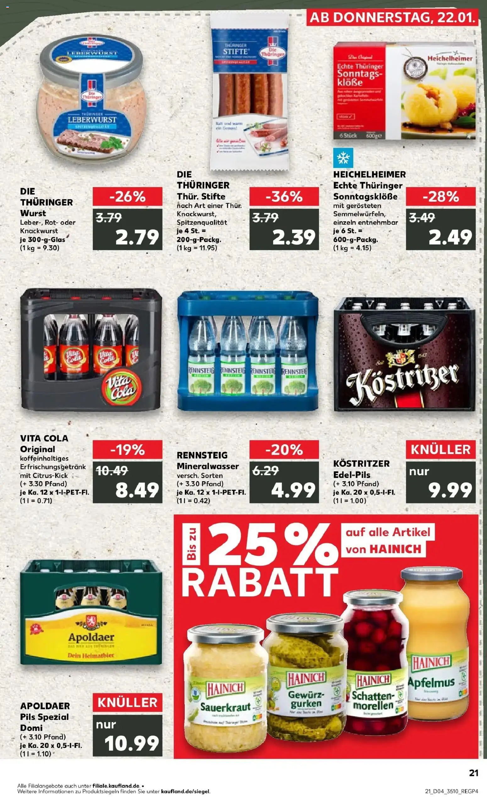 Kaufland prospekt Sömmerda	 – gültig ab 25.01.2026 | Seite: 21 | Produkte: Pils, Apple, Wurst, Vita cola