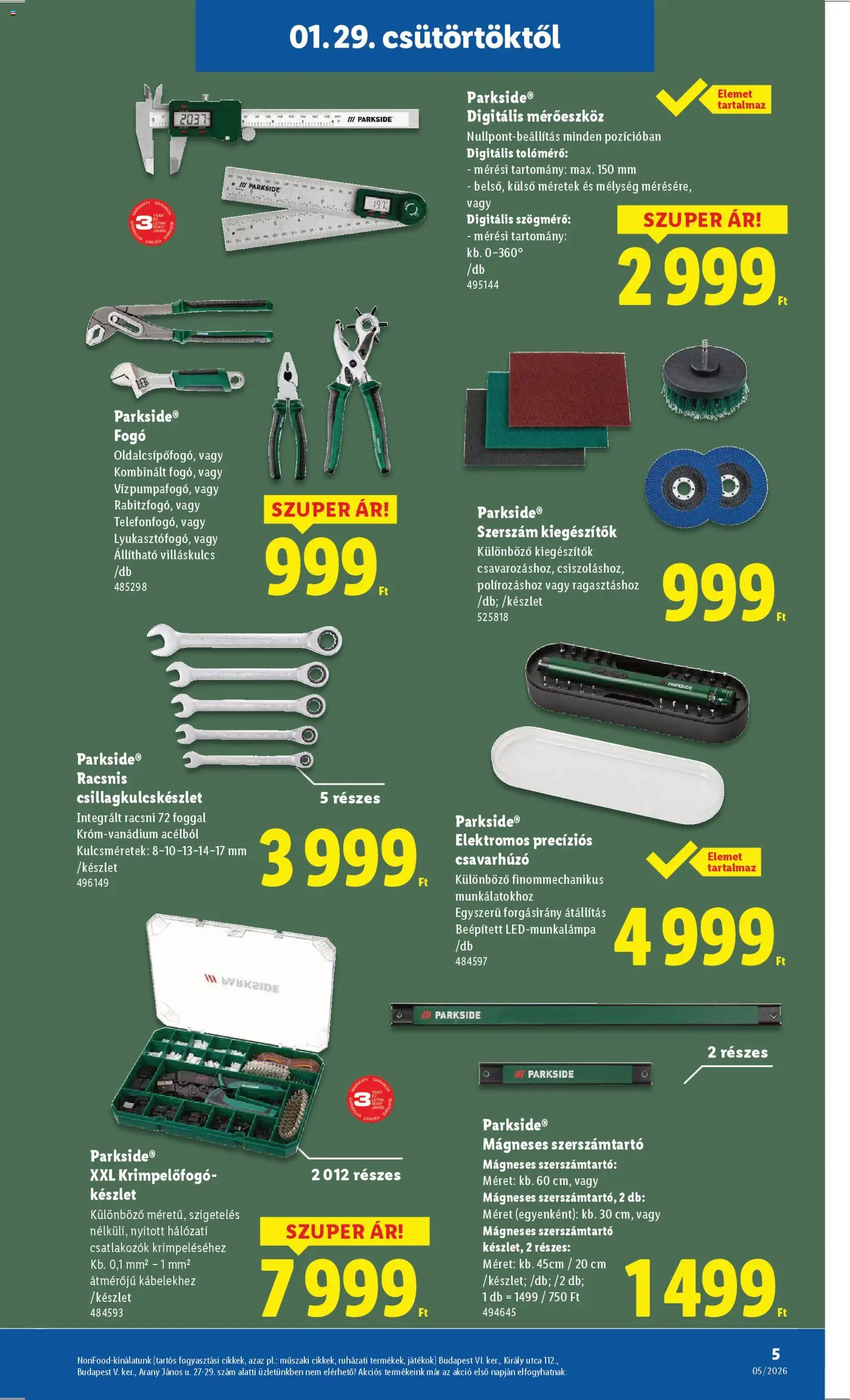 Lidl akciós ujság - amely érvényes a következő dátumtól: 29.01.2026 | Oldal: 5 | Termékek: Parkside, Játékok, Csavarhúzó