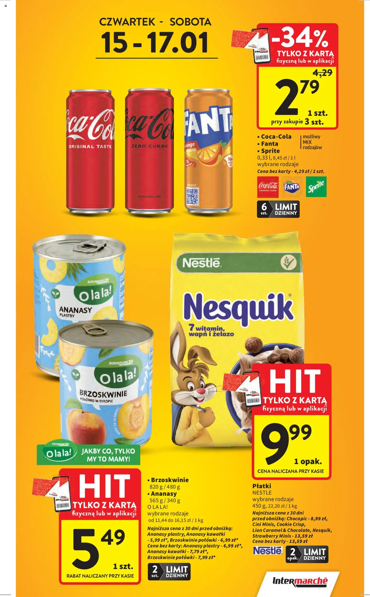 Intermarche Gazetka od 15.01.2026 | Strona: 3 | Produkty: Karta, Sprite, Brzoskwinie, Płatki