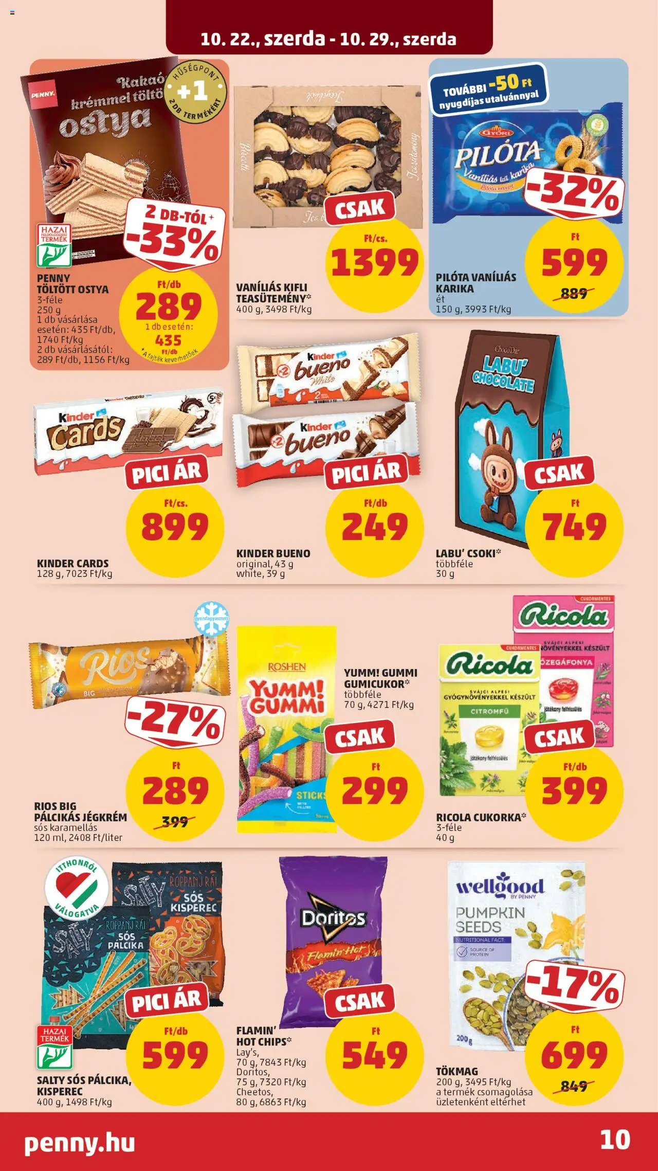 PENNY akciós ujság - amely érvényes a következő dátumtól: 22.10.2025 | Oldal: 14 | Termékek: Kifli, Gumicukor, Cukorka, Pálcikás jégkrém