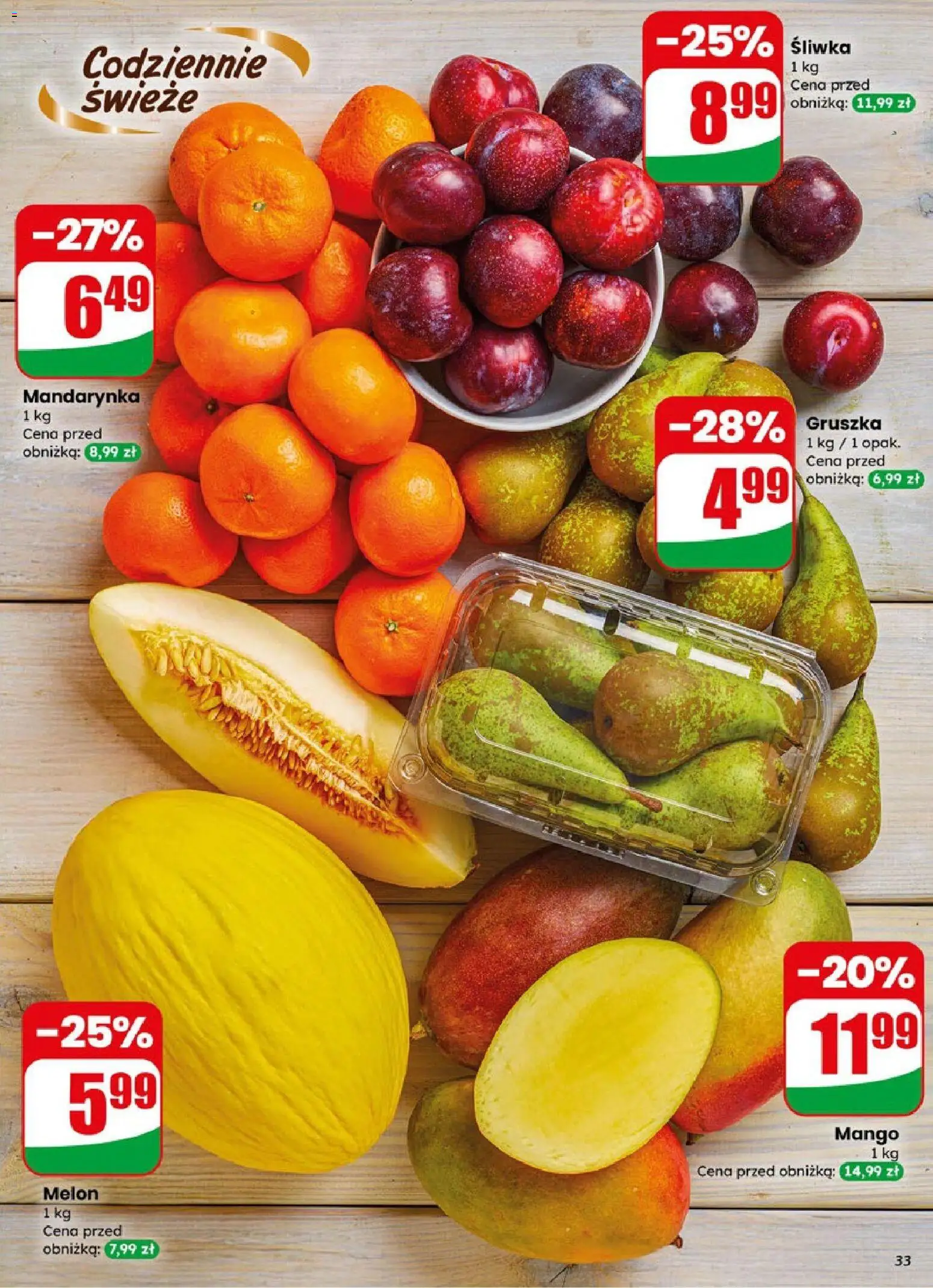 Dino gazetka od 08.04.2026 | Strona: 33 | Produkty: Mango, Gruszka, Melon