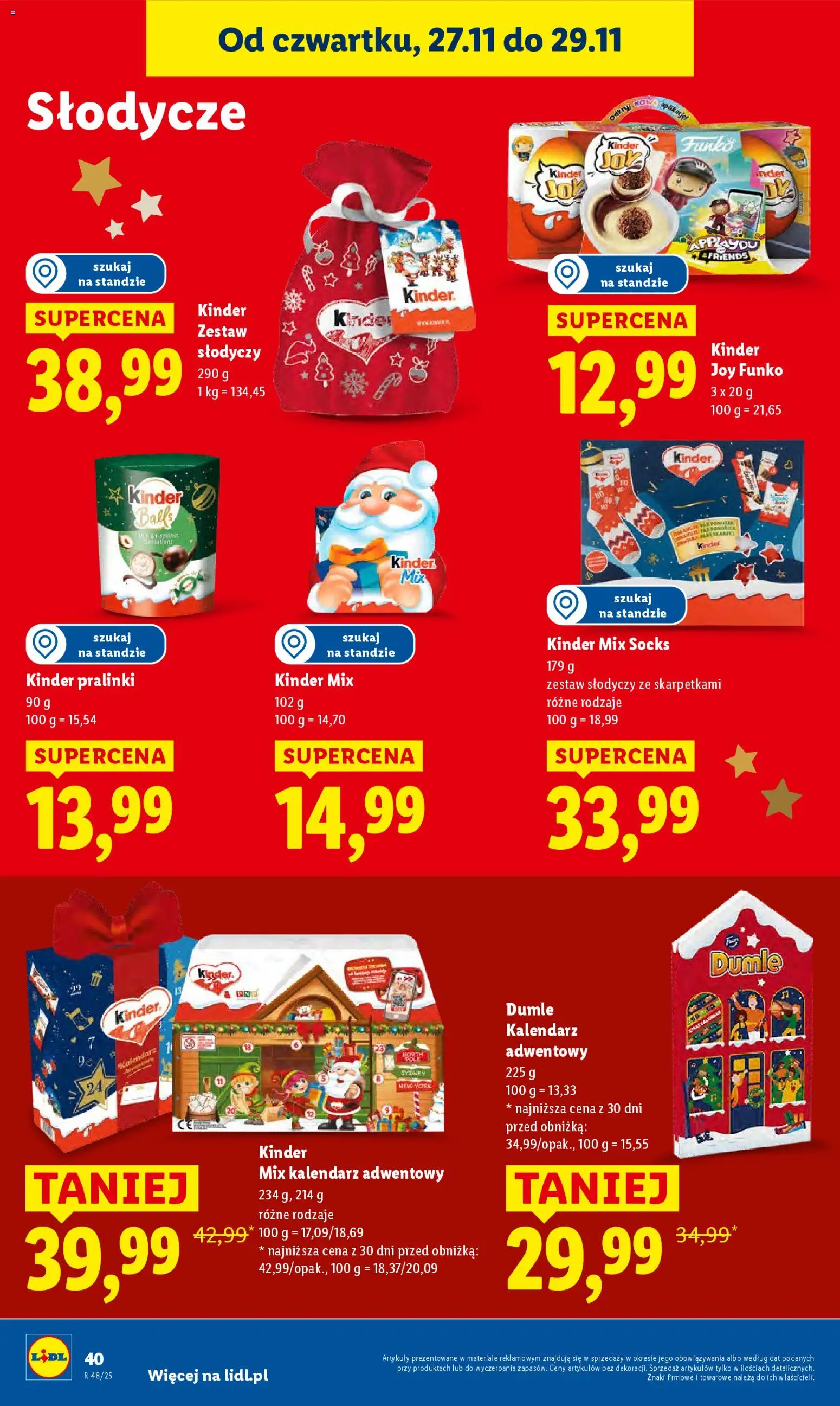 Lidl Black Friday od 27.11.2025 | Strona: 40 | Produkty: Słodycze, Kalendarz adwentowy, Kalendarz, Kinder Joy