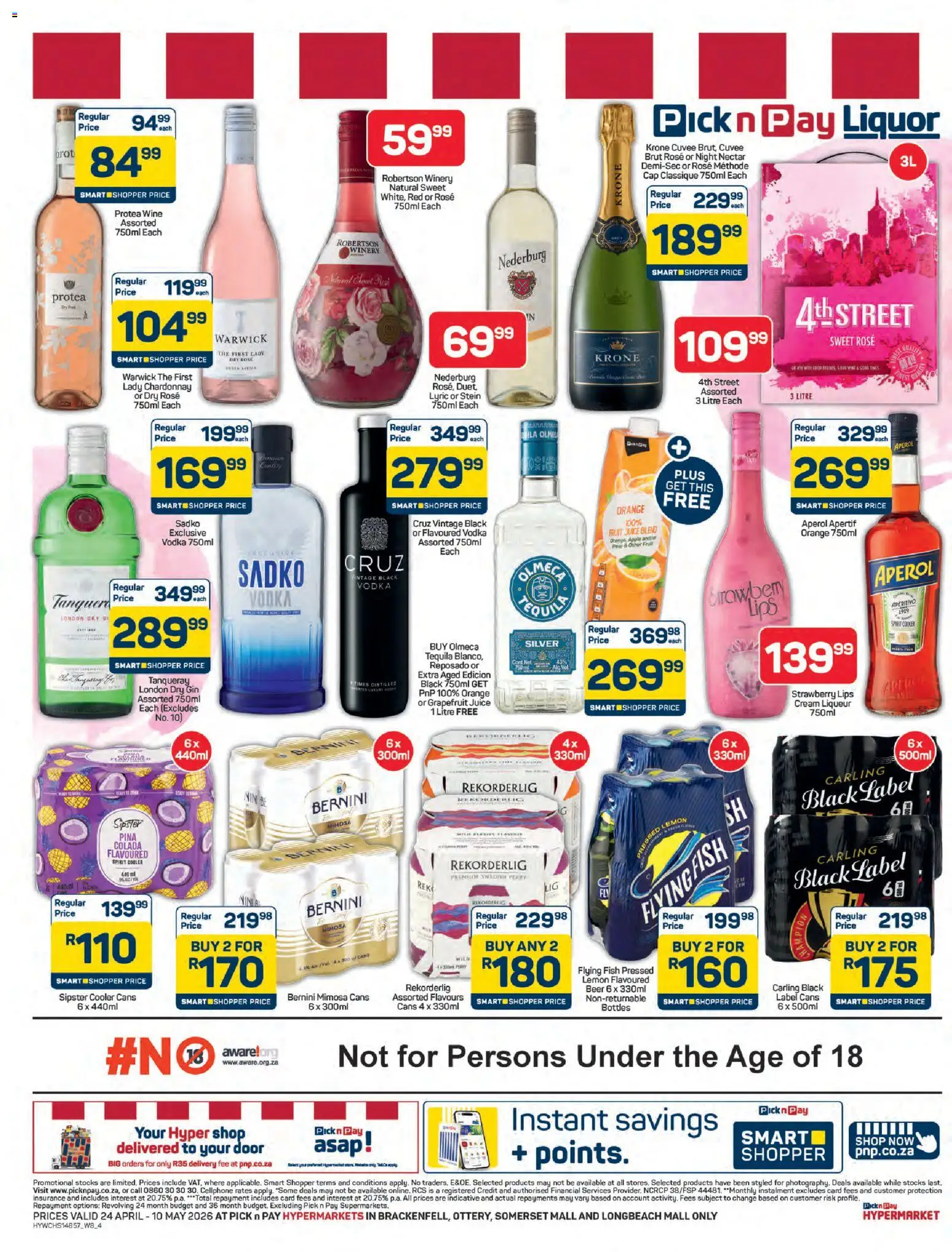 New Pick n Pay catalogue – valid from 24.04.2026 | Page: 4 | Products: Cap, Juice, Wine, Vodka
