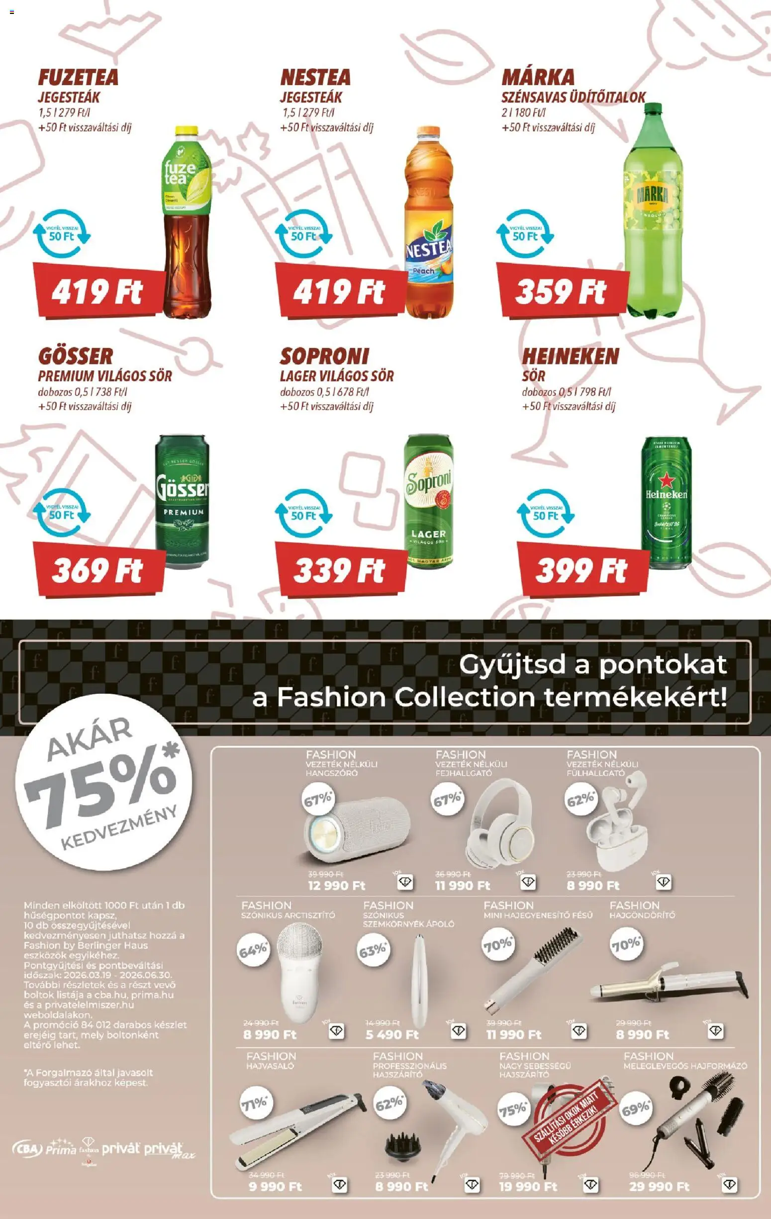 CBA akciós ujság - amely érvényes a következő dátumtól: 26.03.2026 | Oldal: 9 | Termékek: Fejhallgató, Hangszóró, Hajszárító, Gösser