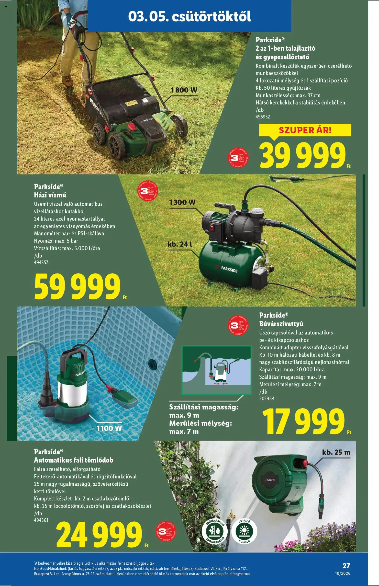 Lidl akciós ujság - amely érvényes a következő dátumtól: 05.03.2026 | Oldal: 27 | Termékek: Parkside, Adapter, Játékok, Gyepszellőztető