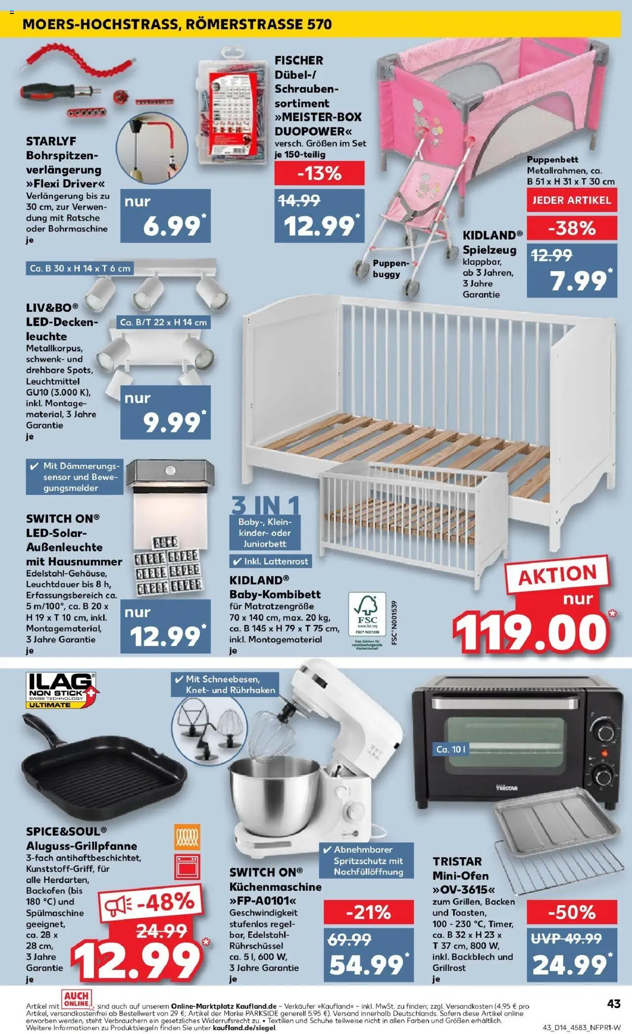 Kaufland - Moers-Hochstraß, Römerstraße 570 - gültig ab dem 03.04.2025 | Seite: 43 | Produkte: Lattenrost, Außenleuchte, Backofen