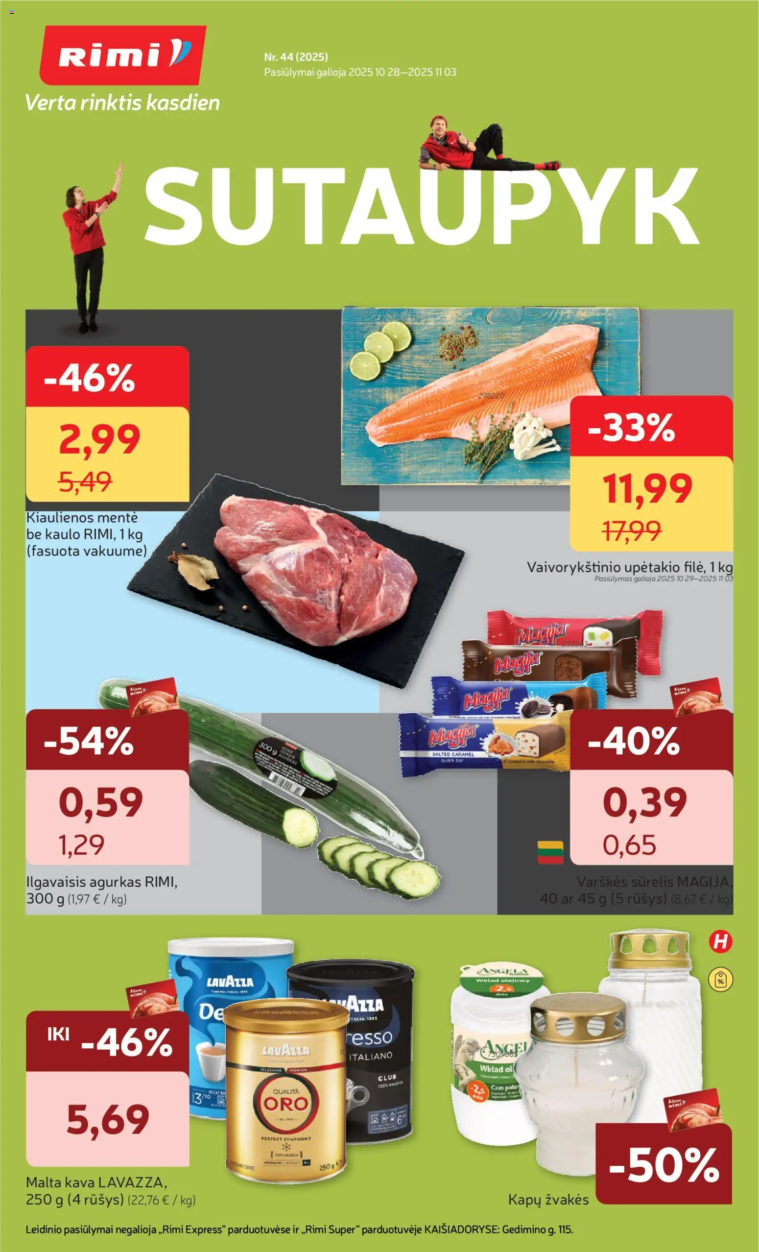 Rimi akcijos nuo 28.10.2025 | Puslapis: 1 | Prekių: Agurkas, Sūrelis, Kiaulienos, Kava