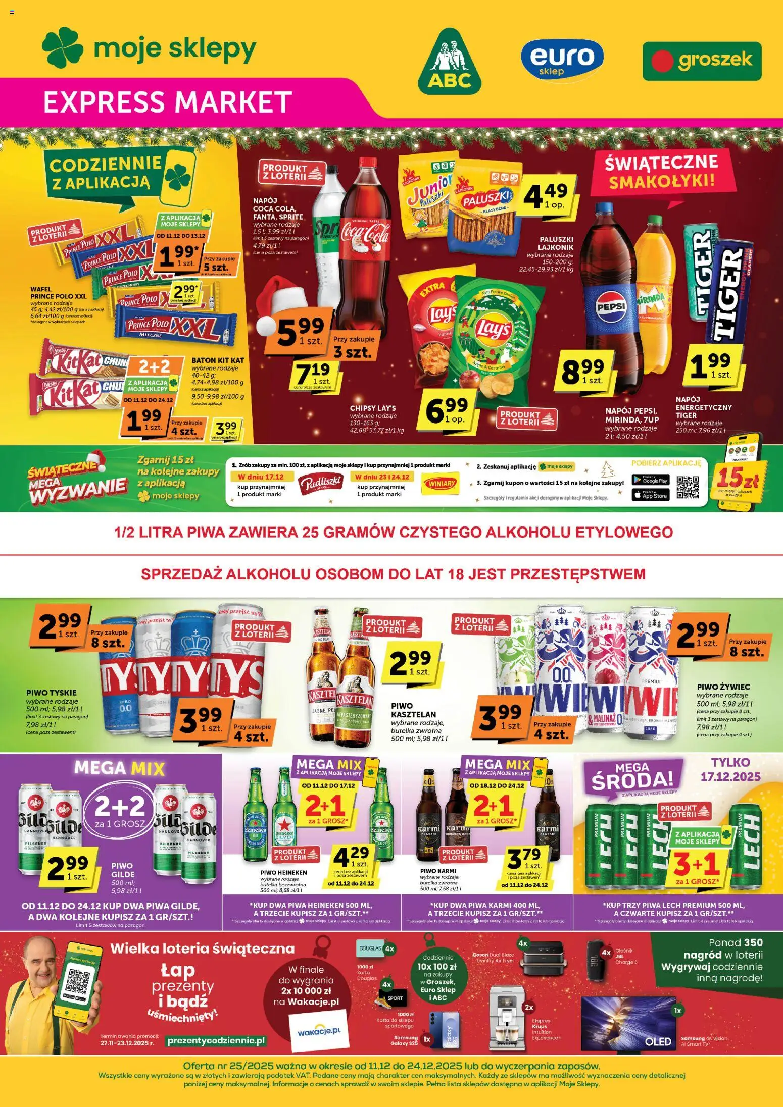 ABC Gazetka - Expressmarket od 11.12.2025 | Strona: 1 | Produkty: Chipsy, Sprite, Coca cola, Piwo