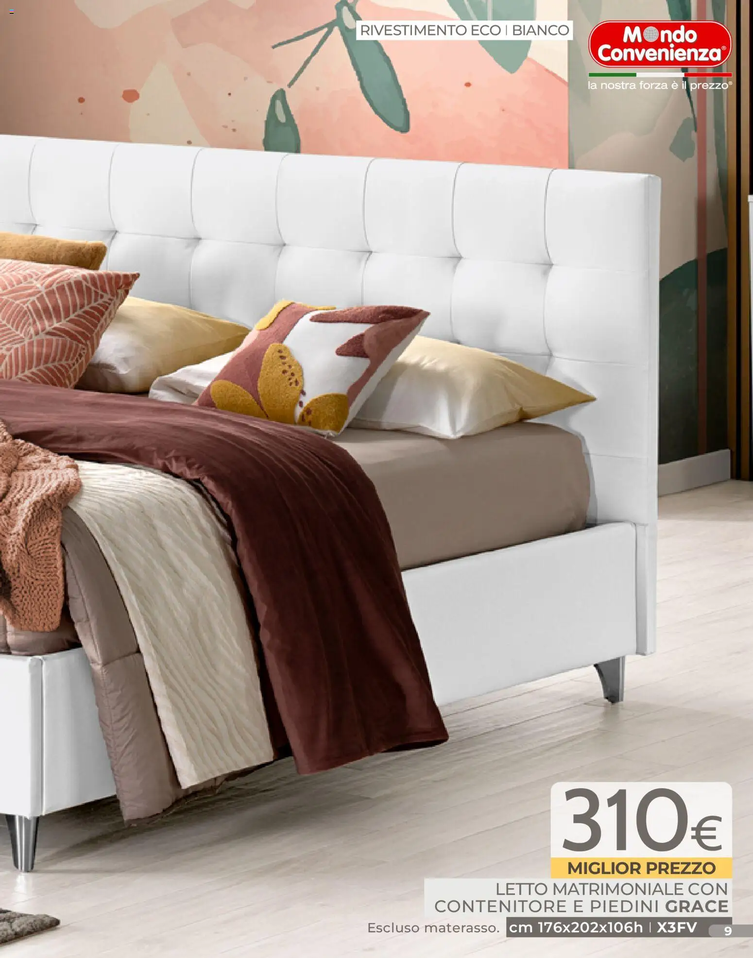 Volantino Mondo Convenienza del 04.01.2026 | Pagina: 9 | Prodotti: Letto matrimoniale, Contenitore, Letto