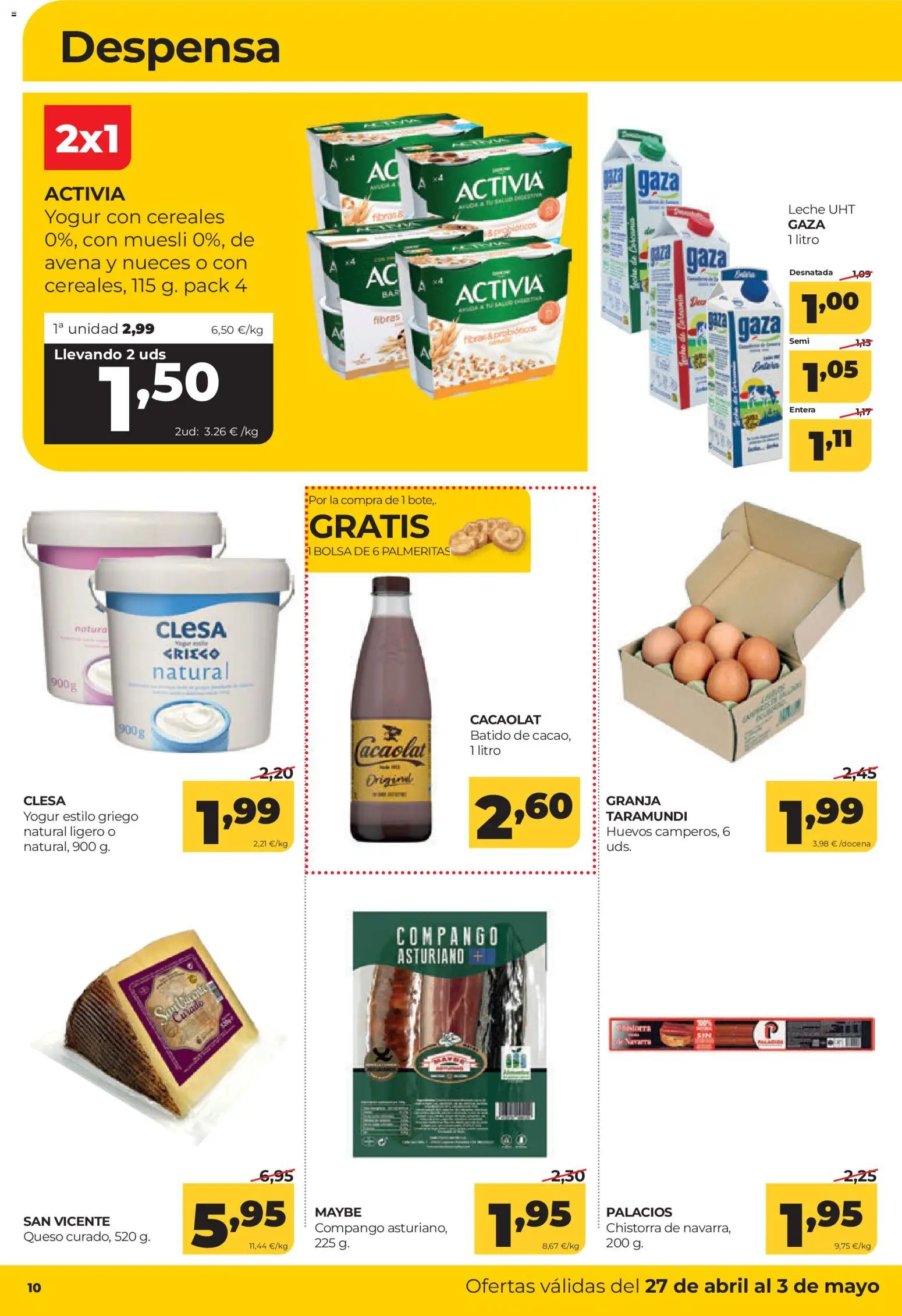 Alimerka folleto Zamora │ válido desde el 27.04.2026 | Página: 10 | Productos: Leche, Yogur, Huevos, Cereales