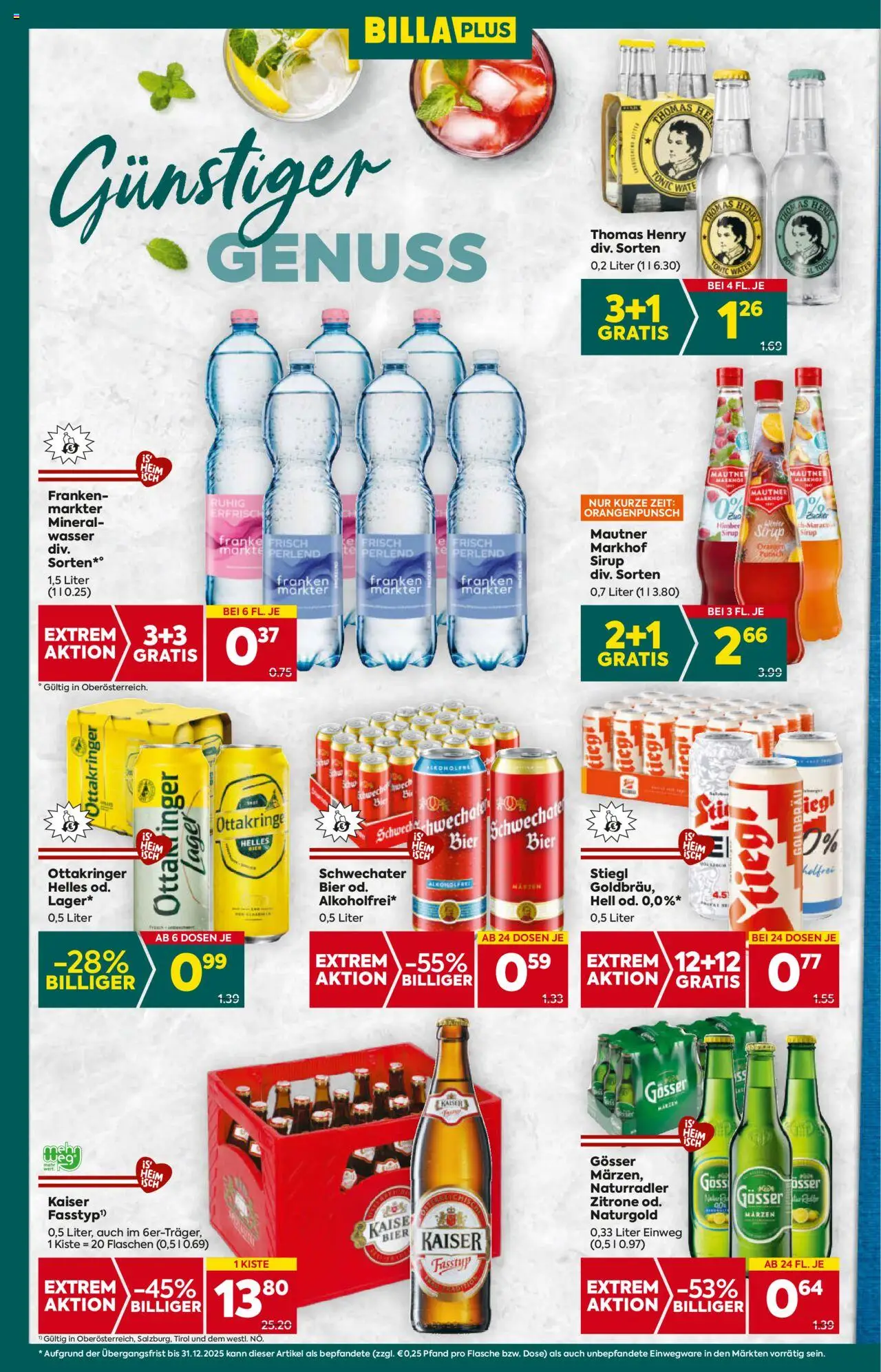 Billa Plus Flugblatt - Oberösterreich gültig ab 09.10.2025 | Seite: 14 | Produkte: Wasser, Zitrone, Bier, Orangen