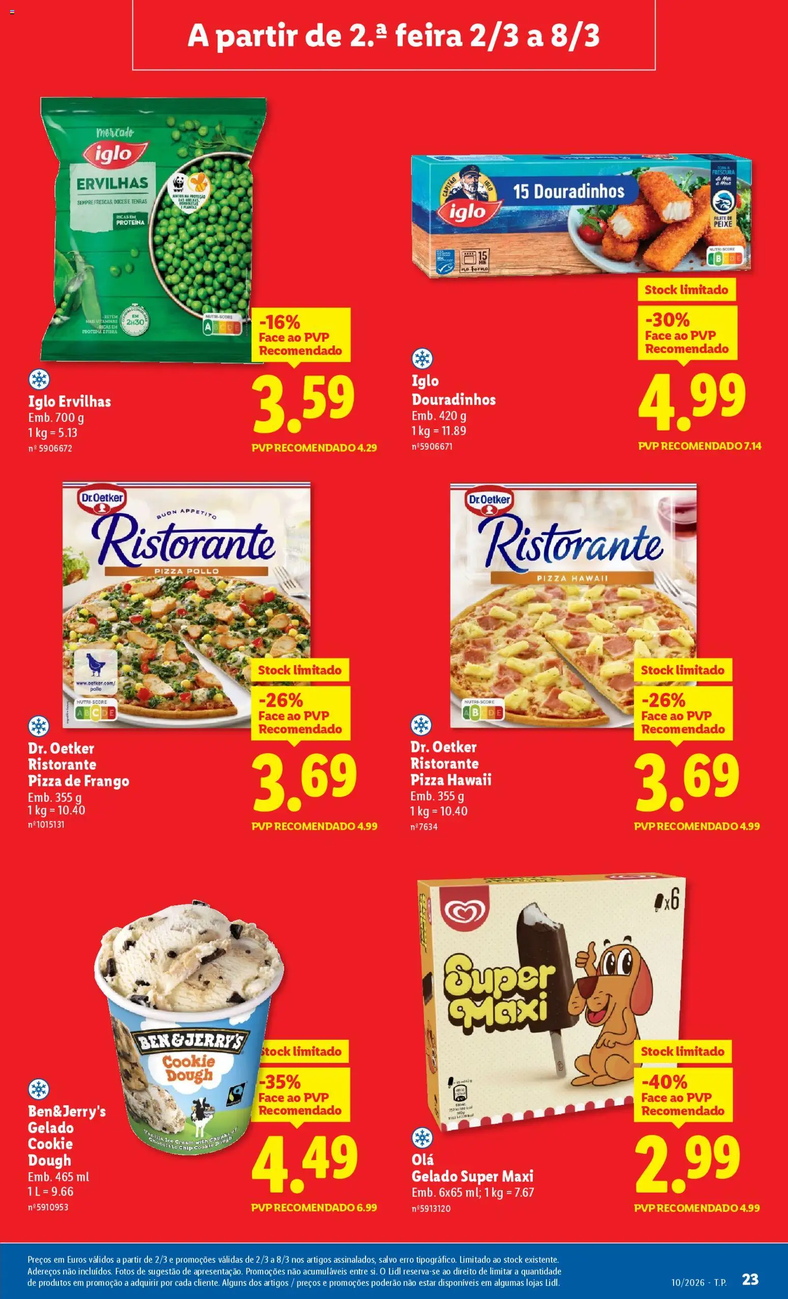 Lidl folheto │ válido de 02.03.2026 | Página: 23 | Produtos: Frango, Gelado, Pizza, Doces