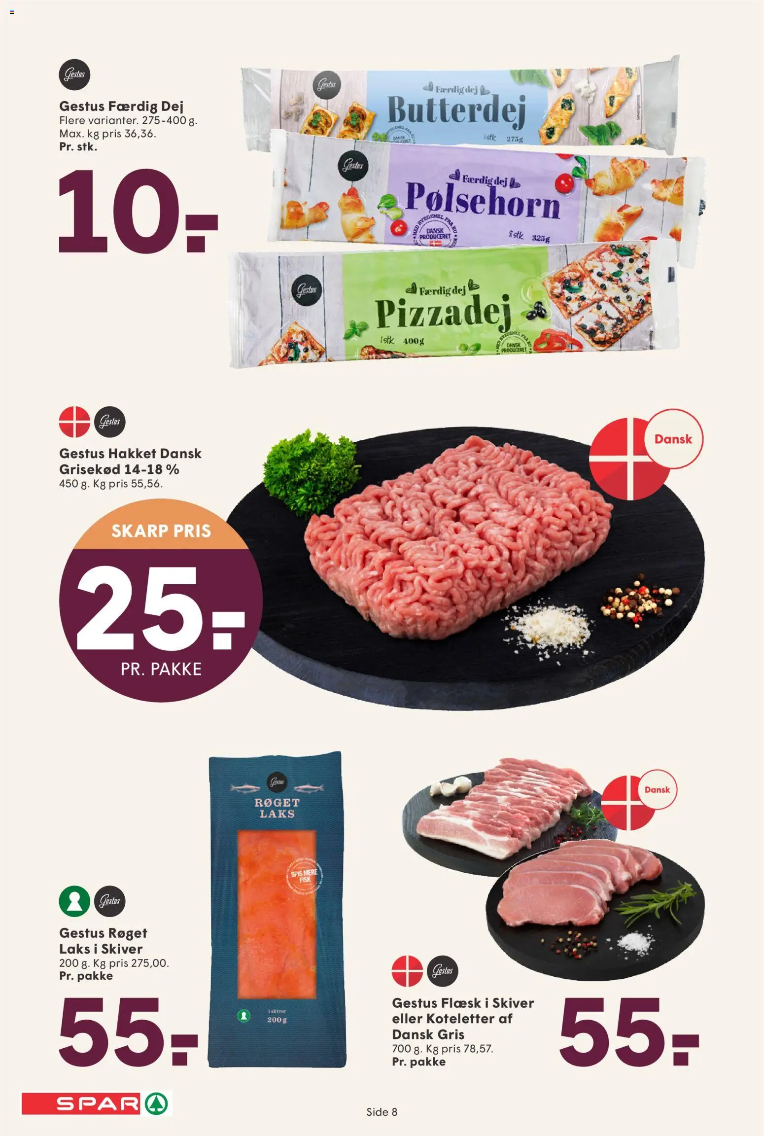 Spar tilbudsavis – gyldig fra 24.10.2025 | Side: 8 | Produkter: Butterdej, Pølsehorn, Koteletter, Pizzadej