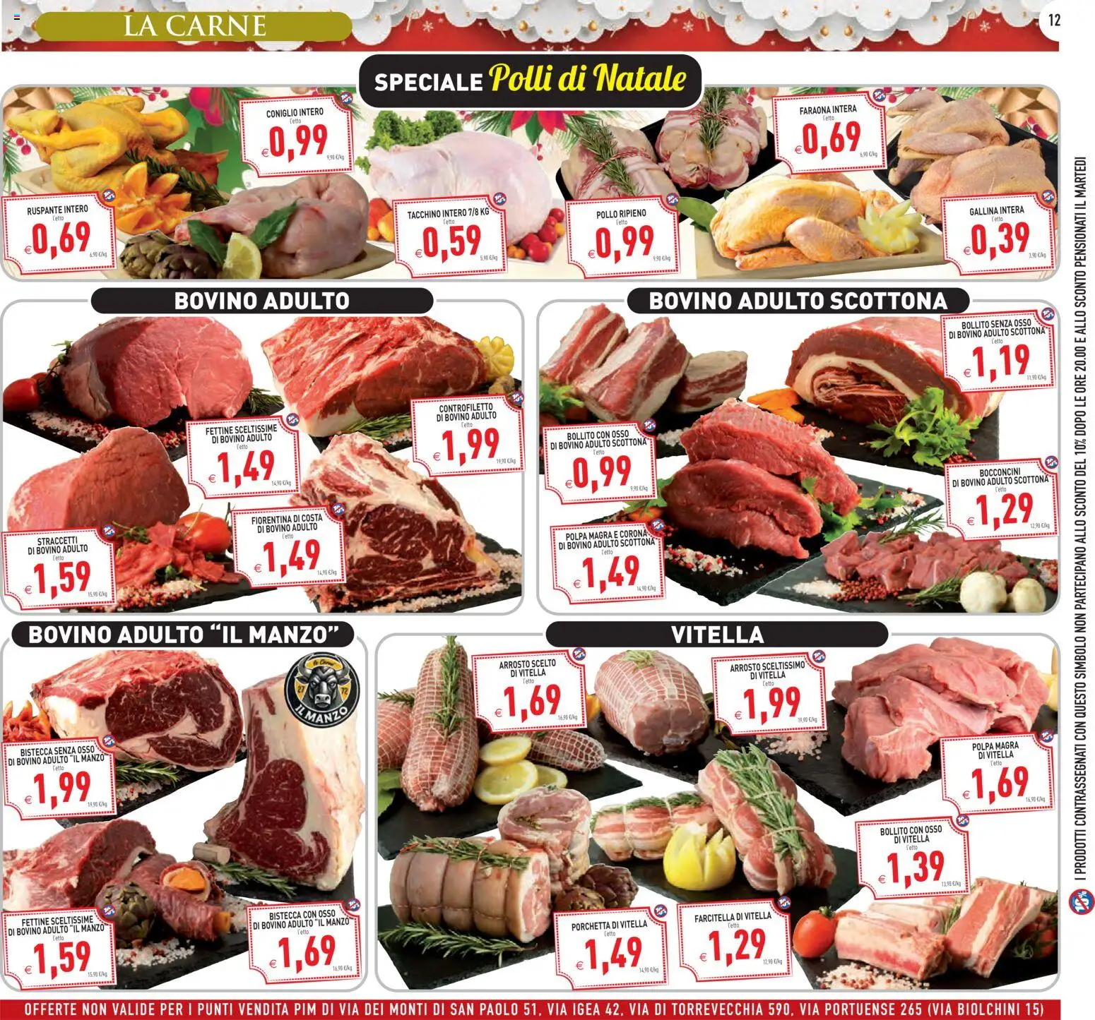 Volantino PIM Supermercati del 06.12.2025 | Pagina: 12 | Prodotti: Bovino, Porchetta, Tacchino, Latte
