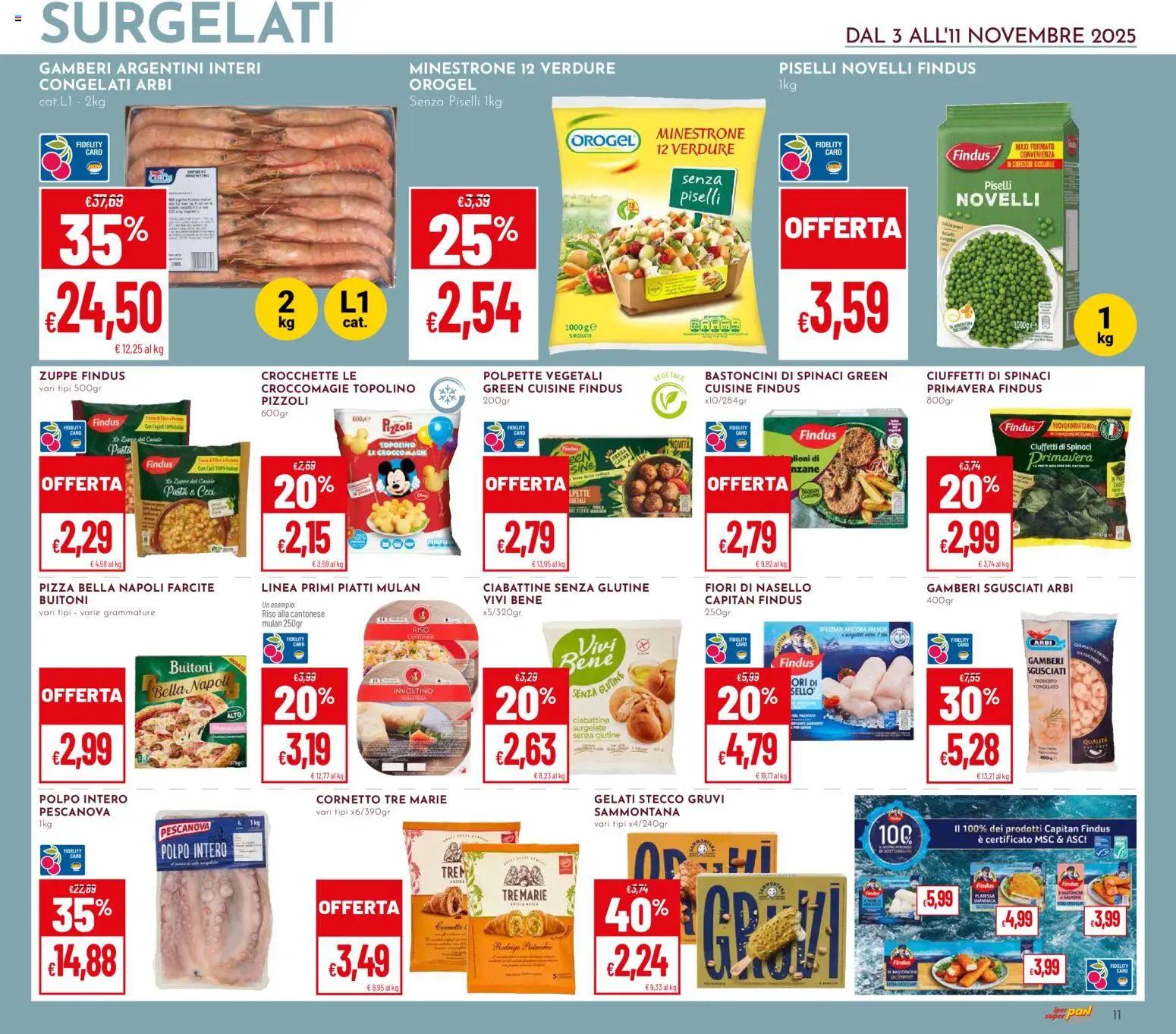 Volantino Pan del 03.11.2025 | Pagina: 11 | Prodotti: Riso, Cornetto, Spinaci, Nasello