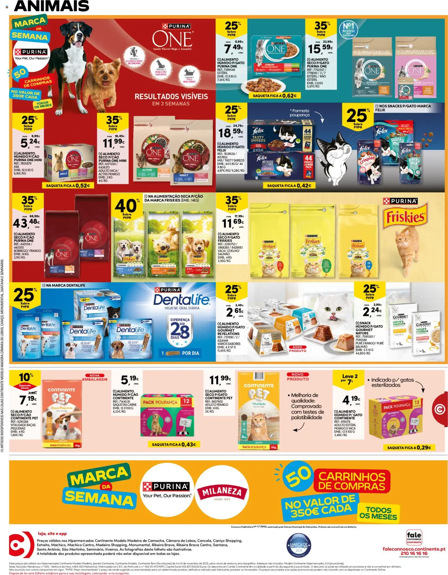 Continente Madeira │ válido de 04.11.2025 | Página: 16 | Produtos: Purina one, Milaneza, Frango, Salmão