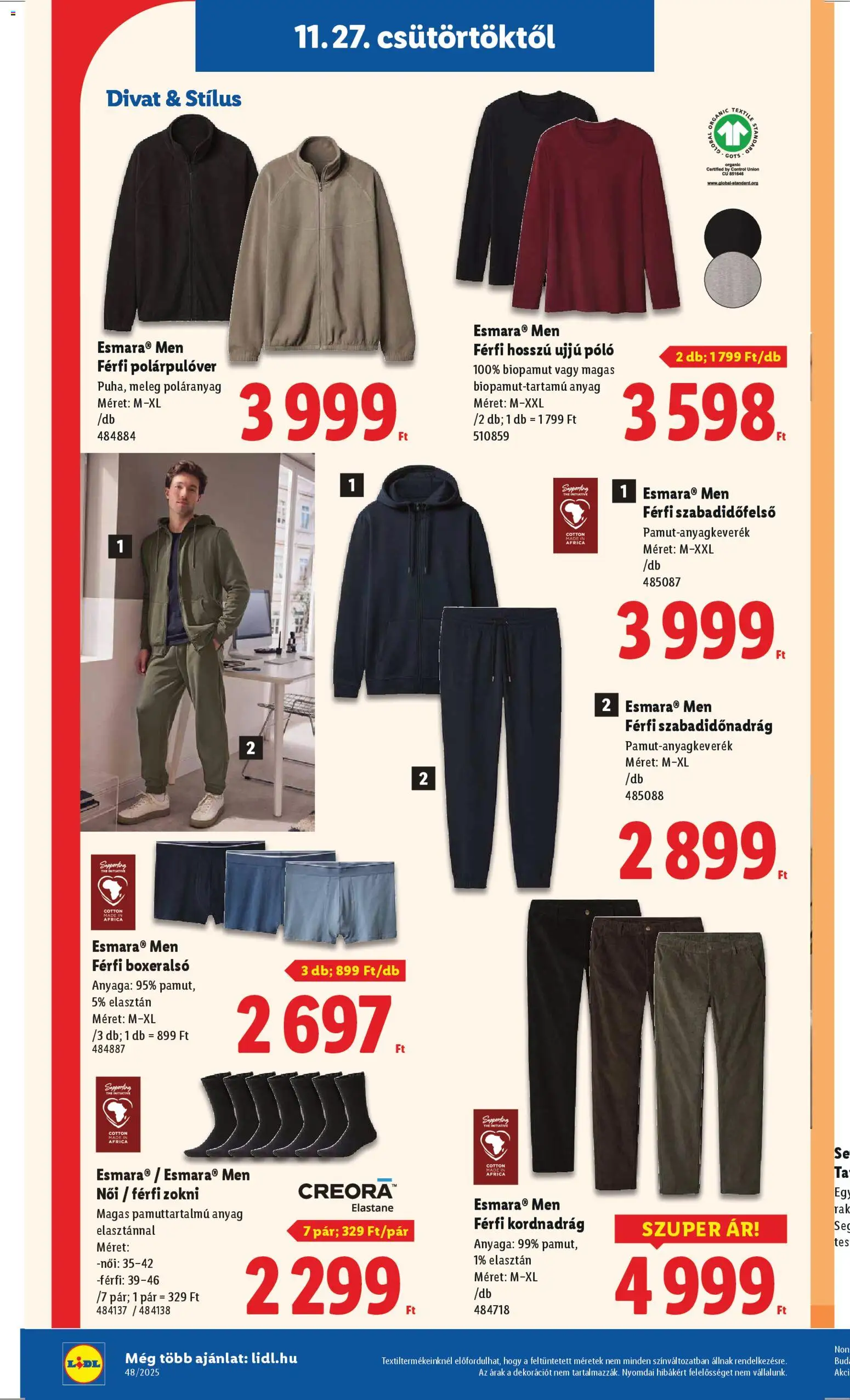 Lidl akciós ujság - amely érvényes a következő dátumtól: 27.11.2025 | Oldal: 4 | Termékek: Boxeralsó, Zokni