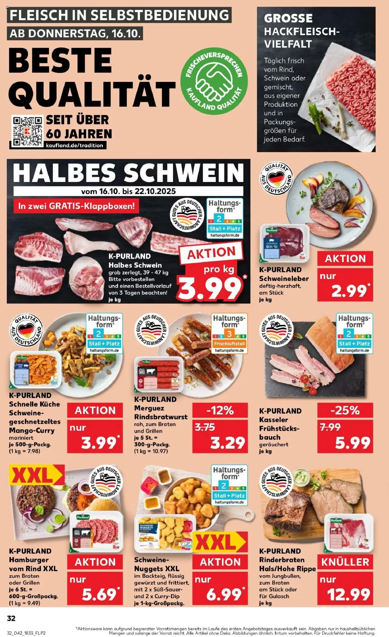 Kaufland prospekt Wuppertal	 – gültig ab 15.10.2025 | Seite: 32 | Produkte: Küche, Burger, Gulasch, Fleisch