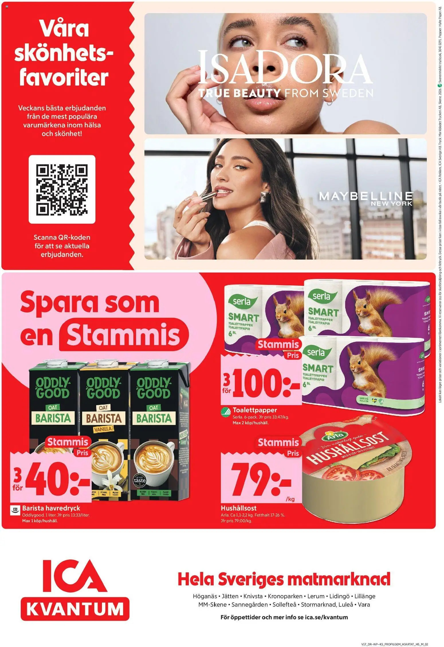 ICA Kvantum reklamblad aktuell från 20.04.2026 | Sida: 12 | Produkter: Toalettpapper, Hushållsost, Havredryck, Papper