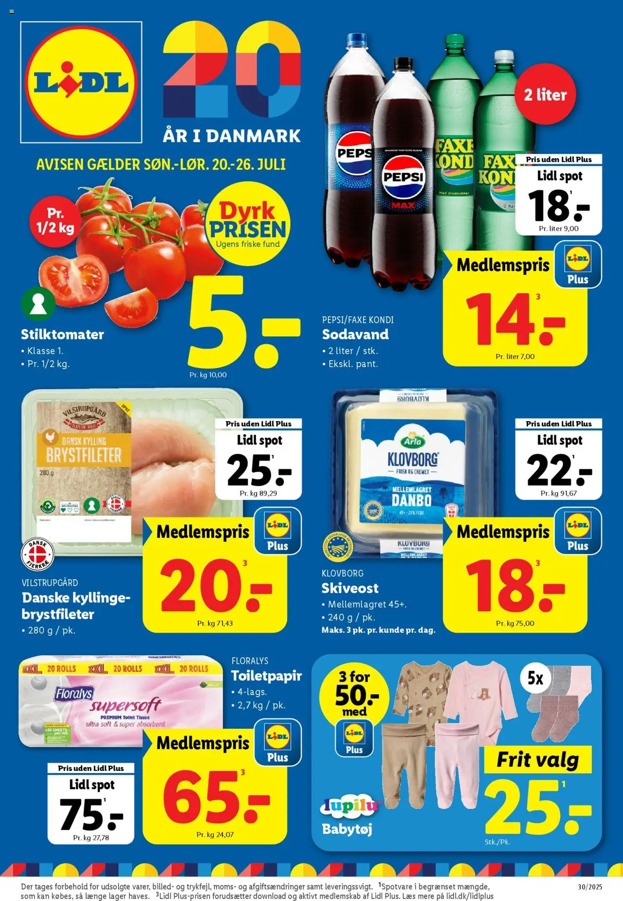 Lidl Tilbudsavis gyldig fra 20.07.2025 | Side: 1 | Produkter: Sodavand, Skiveost, Søm, Pepsi
