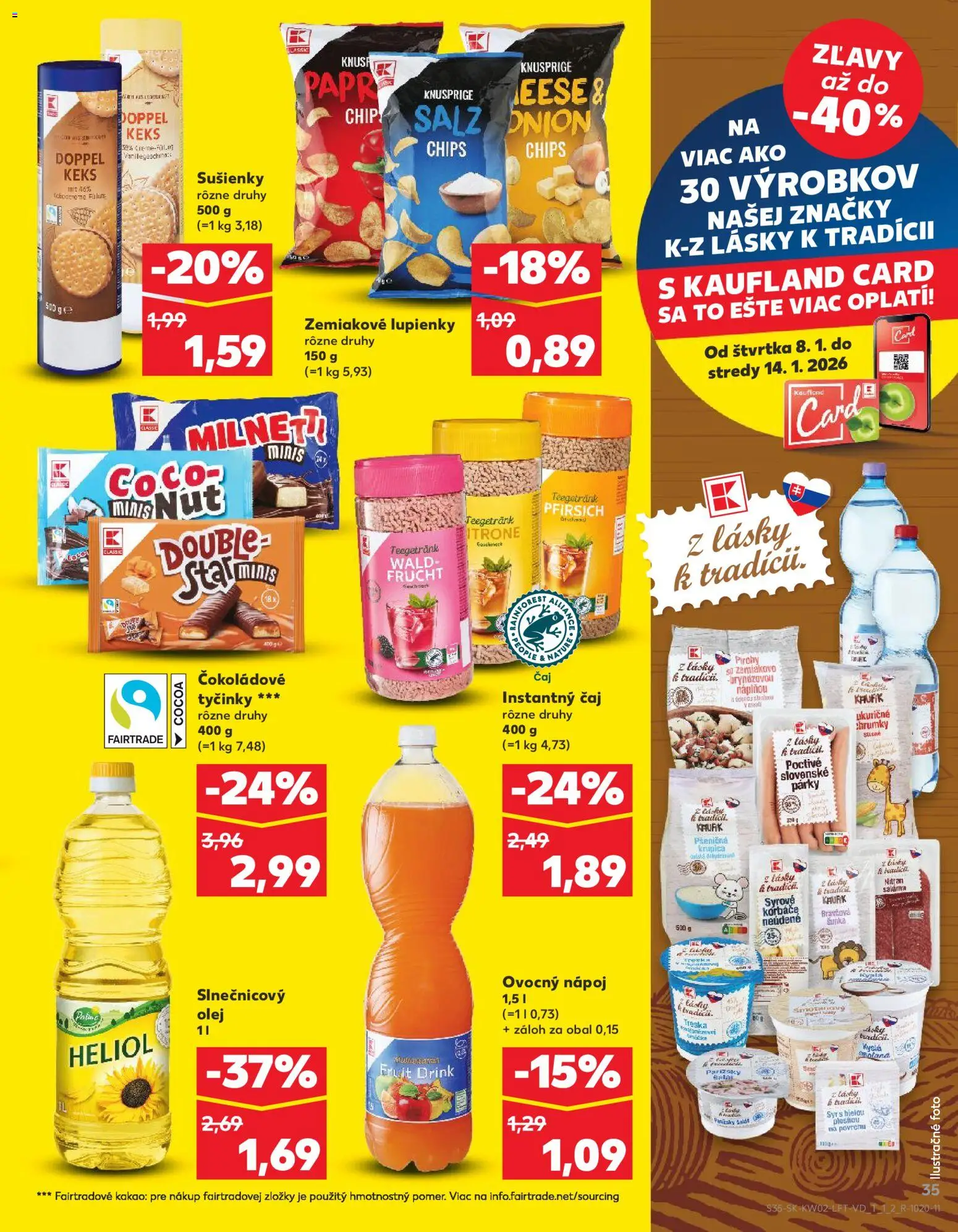 Nové Kaufland akcie – leták je platný od 08.01.2026 | Strana: 35 | Produkty: Pirohy, Slnečnicový olej, Šalát, Treska