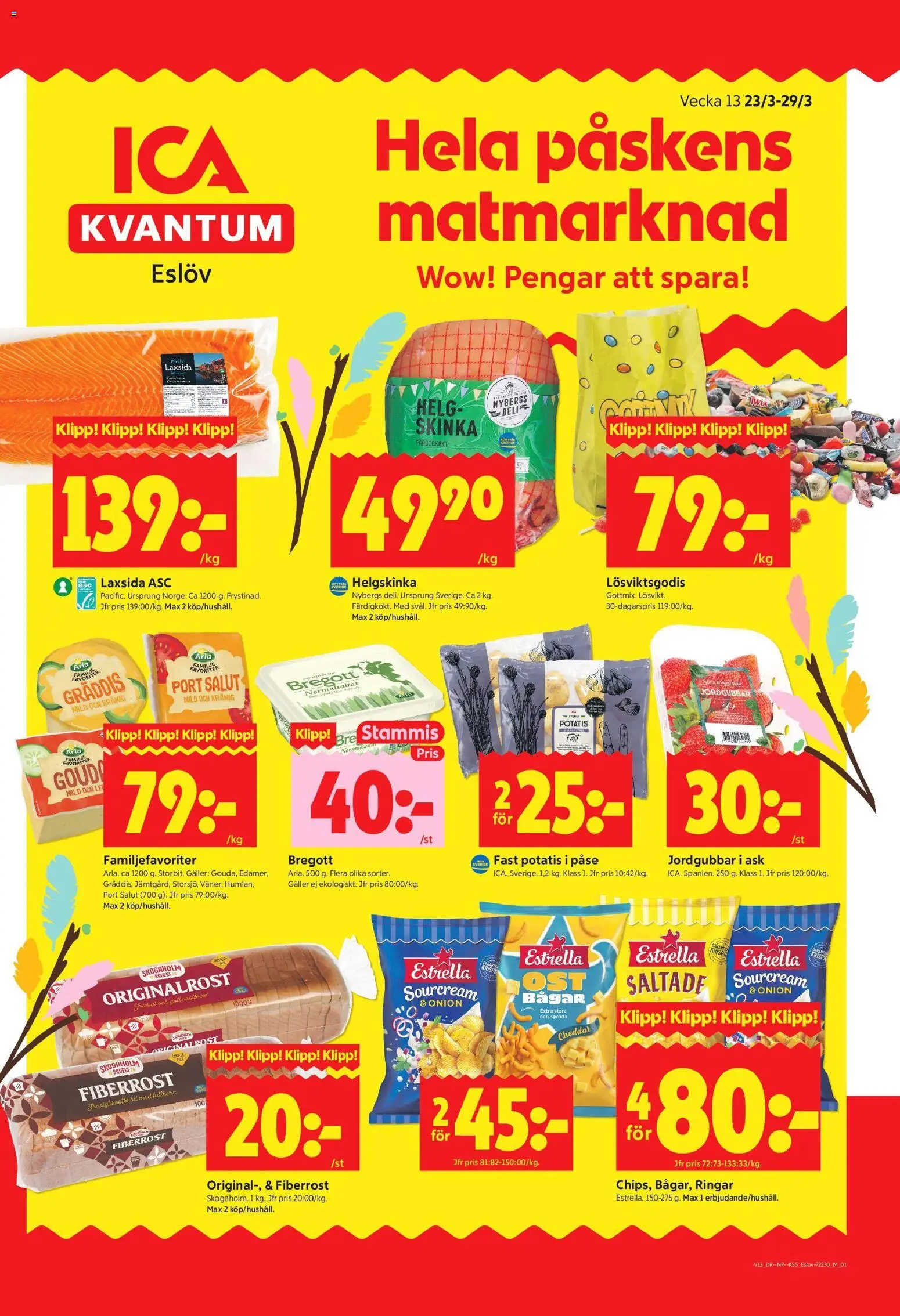ICA Kvantum reklamblad aktuell från 23.03.2026 | Sida: 1 | Produkter: Bageri, Galler, Cheddar, Skinka