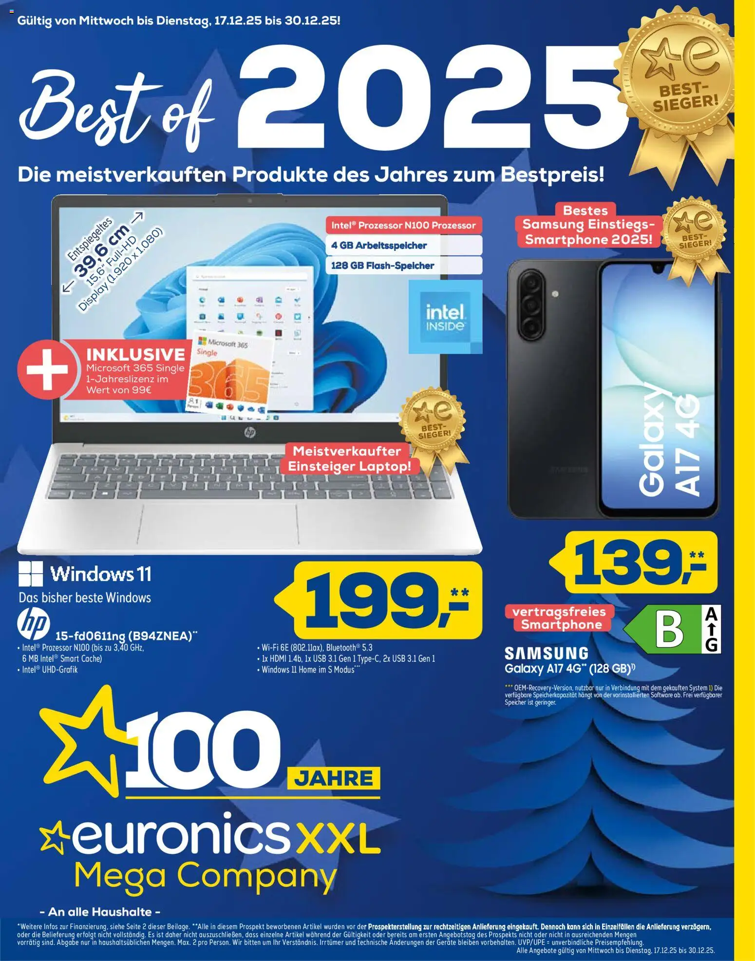 Euronics Prospekt 	 – gültig ab 17.12.2025 | Seite: 1 | Produkte: USB, Samsung, Laptop, Smartphone