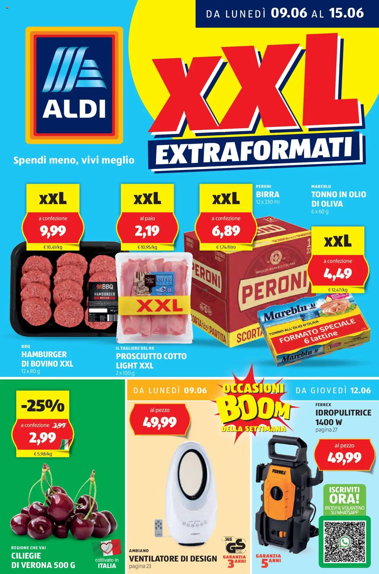 Volantino Aldi del 09.06.2025 | Pagina: 1 | Prodotti: Prosciutto Cotto, Olio, Olive, Tonno