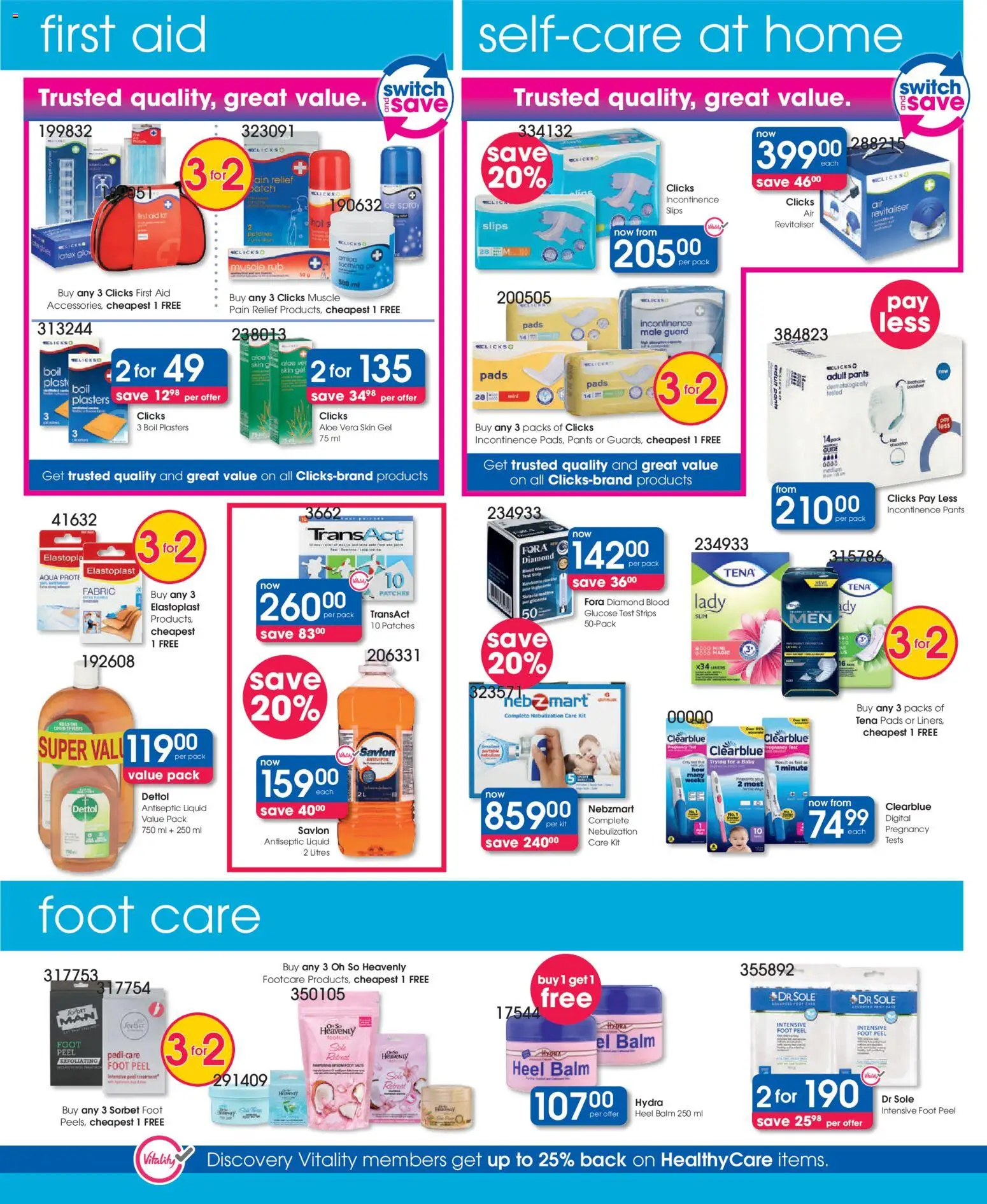 New Clicks catalogue – valid from 25.03.2026 | Page: 32 | Products: Heel balm, Pants, Pads, Switch