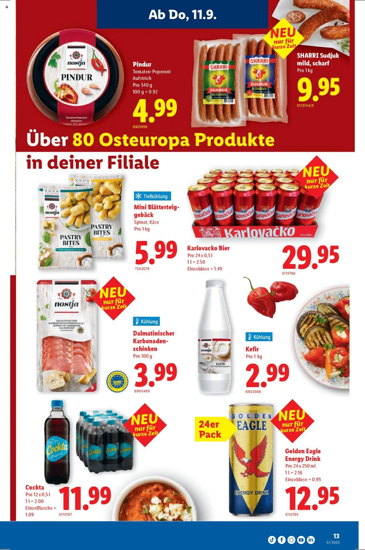 Lidl Aktionen – gültig ab 11.09.2025 | Seite: 13 | Produkte: Kefir, Käse, Schinken, Bier