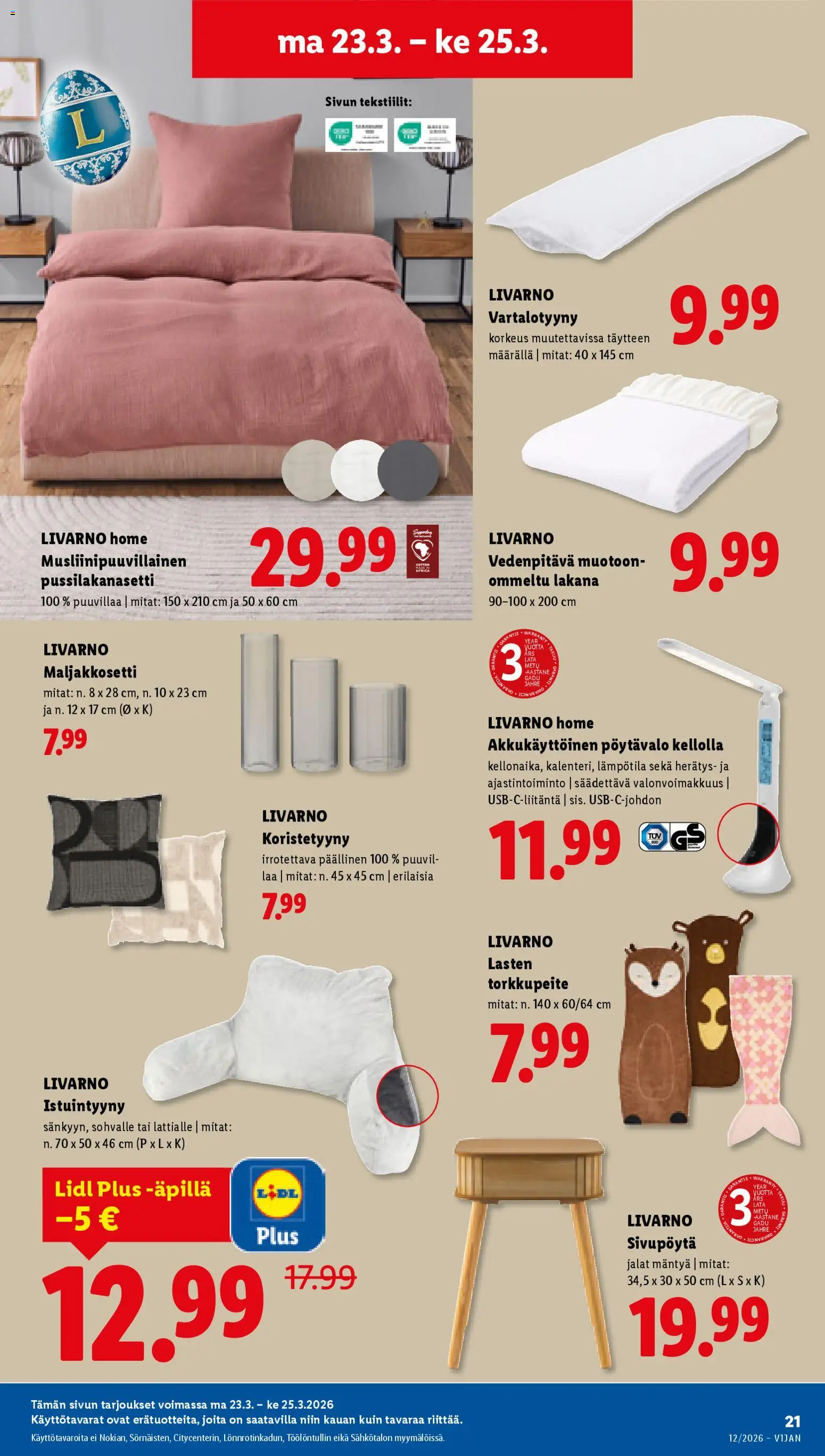 Lidl tarjoukset – voimassa 19.03.2026 alkaen | Sivu: 27 | Tuotteet: Pussilakanasetti, Istuintyyny, Koristetyyny, Lakana