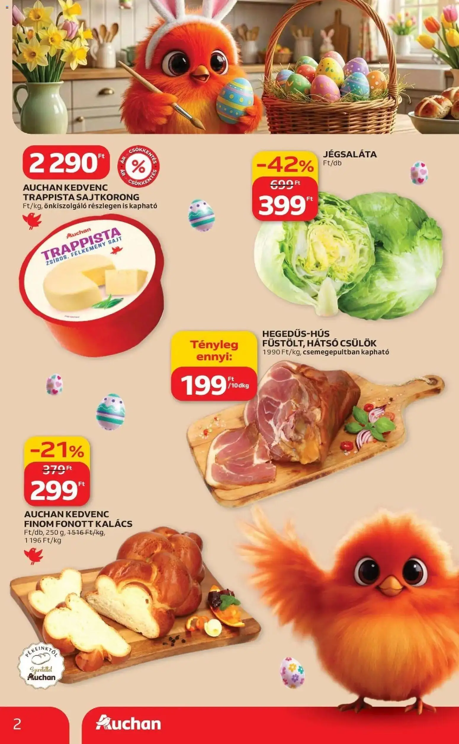 Auchan akciós ujság - amely érvényes a következő dátumtól: 19.03.2026 | Oldal: 2 | Termékek: Jégsaláta, Kalács, Sajt