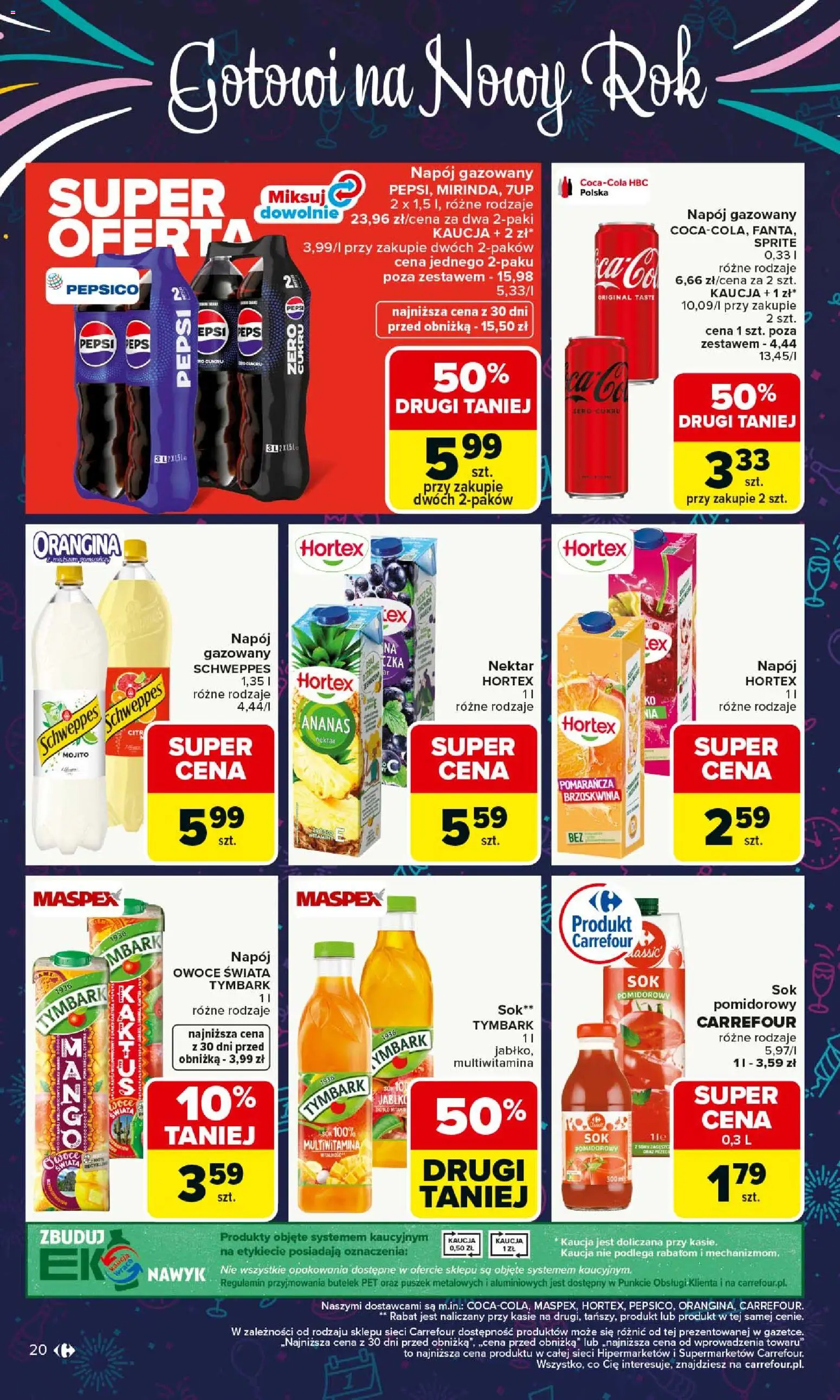 Carrefour Gazetka od 29.12.2025 | Strona: 20 | Produkty: Pepsi, Sprite, Sok, Ananas