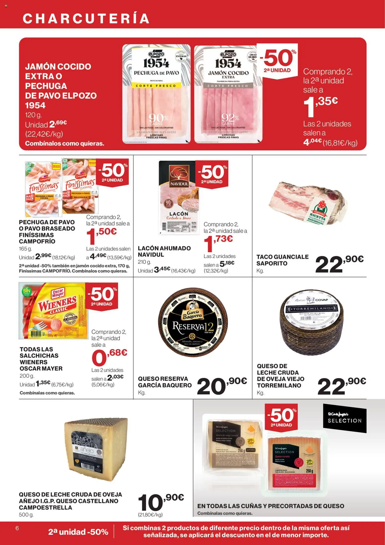 El Corte Inglés ofertas │ válido desde el 09.04.2026 | Página: 6 | Productos: Leche, Queso, Jamón, Jamón cocido