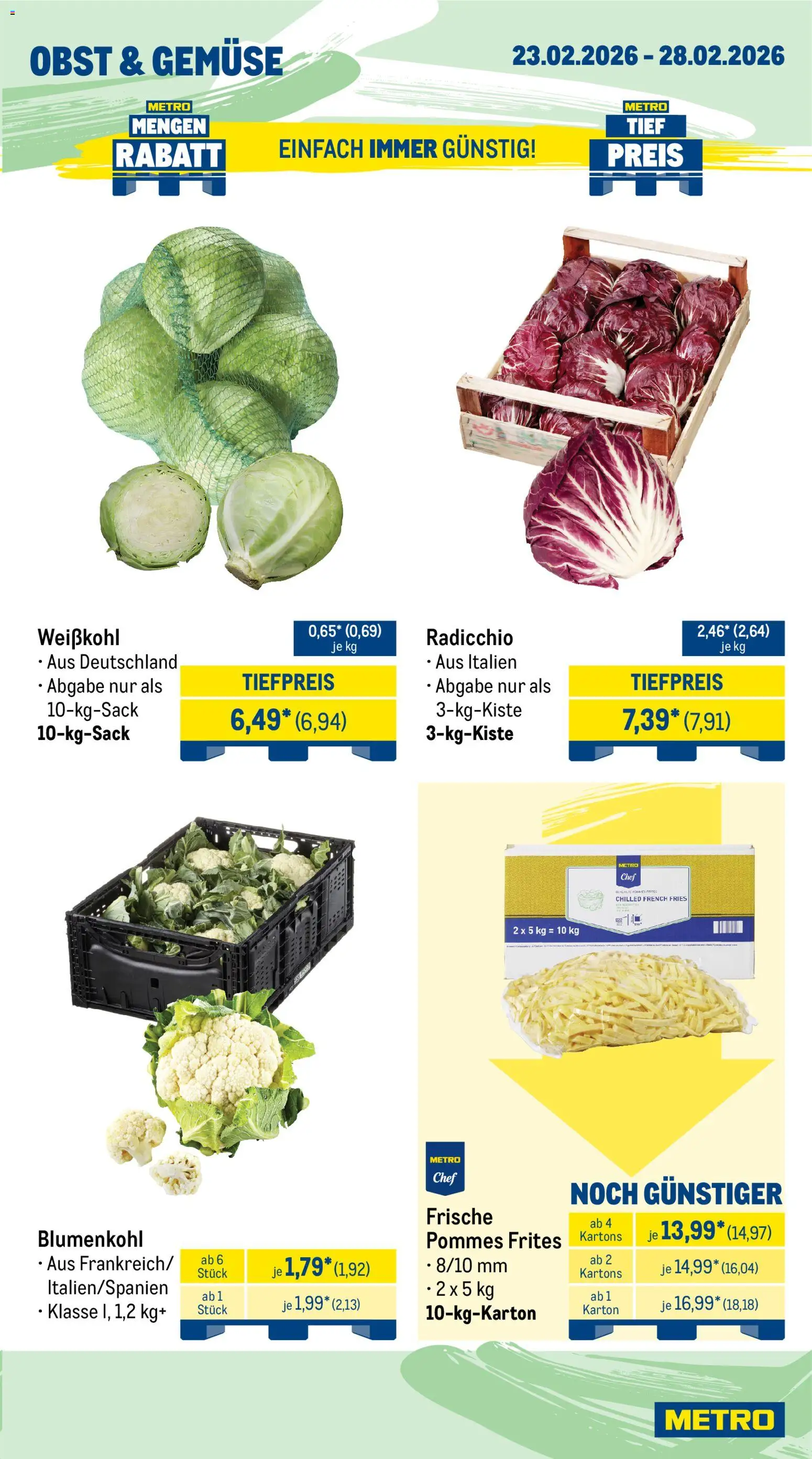 Metro Wochen-Angebote Gastro – gültig ab 23.02.2026 | Seite: 9 | Produkte: Pommes, Pommes frites, Obst, Blumenkohl