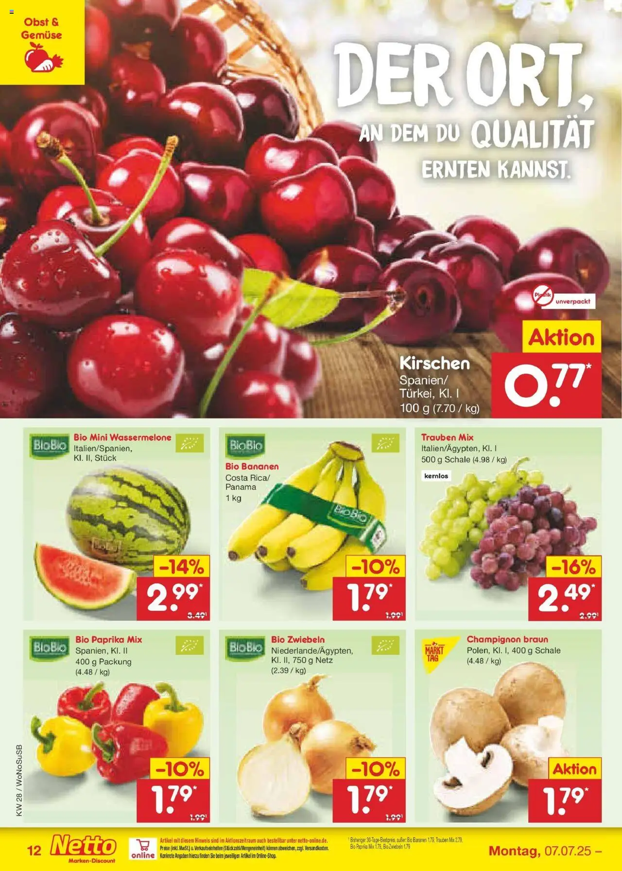 Netto Marken-Discount prospekt Lahnau	 - gültig ab dem 07.07.2025 | Seite: 14 | Produkte: Trauben, Zwiebeln, Gemüse, Paprika
