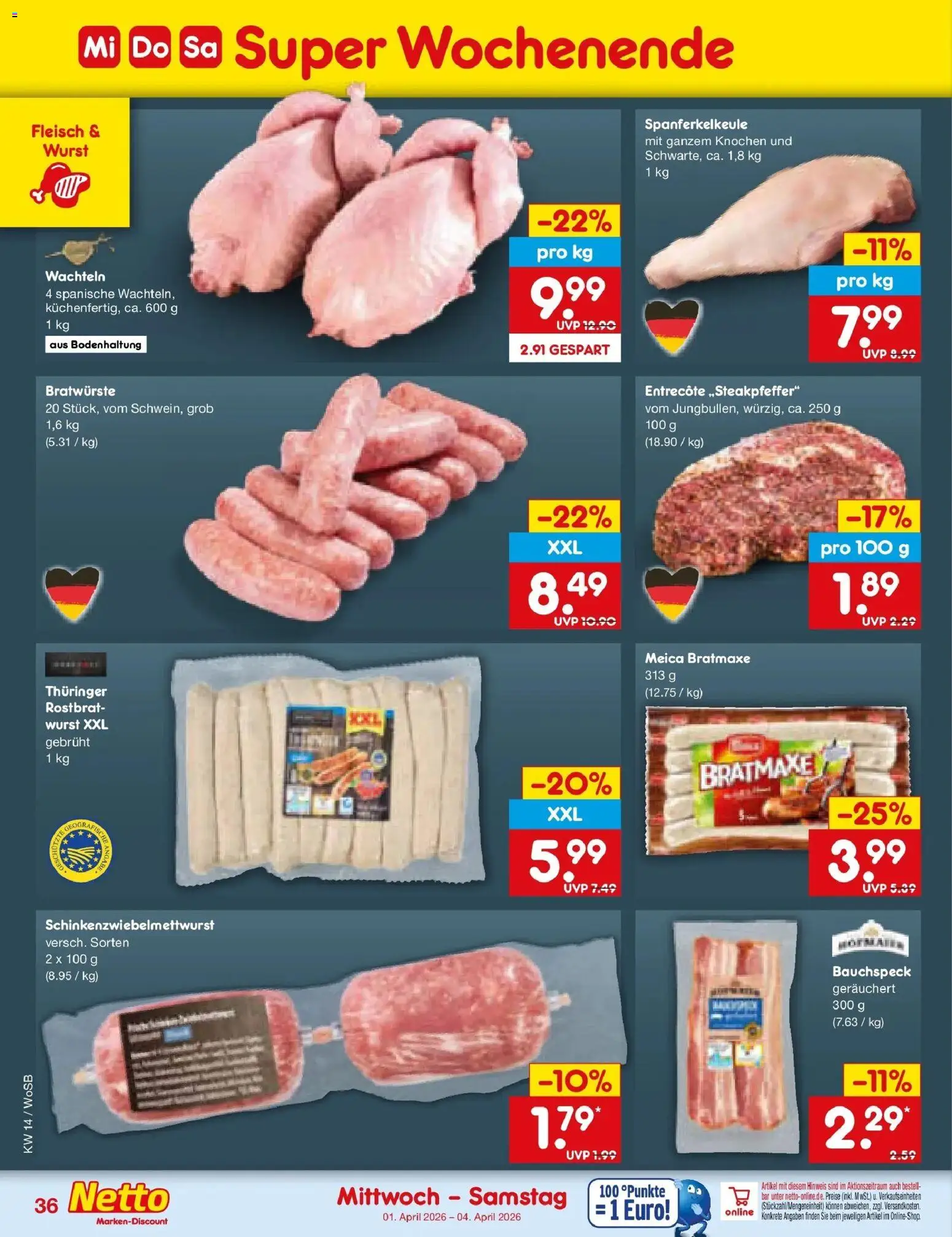 Netto Marken-Discount Prospekt Michelstadt	 – gültig ab 30.03.2026 | Seite: 50 | Produkte: Entrecote, Meica, Wurst, Fleisch