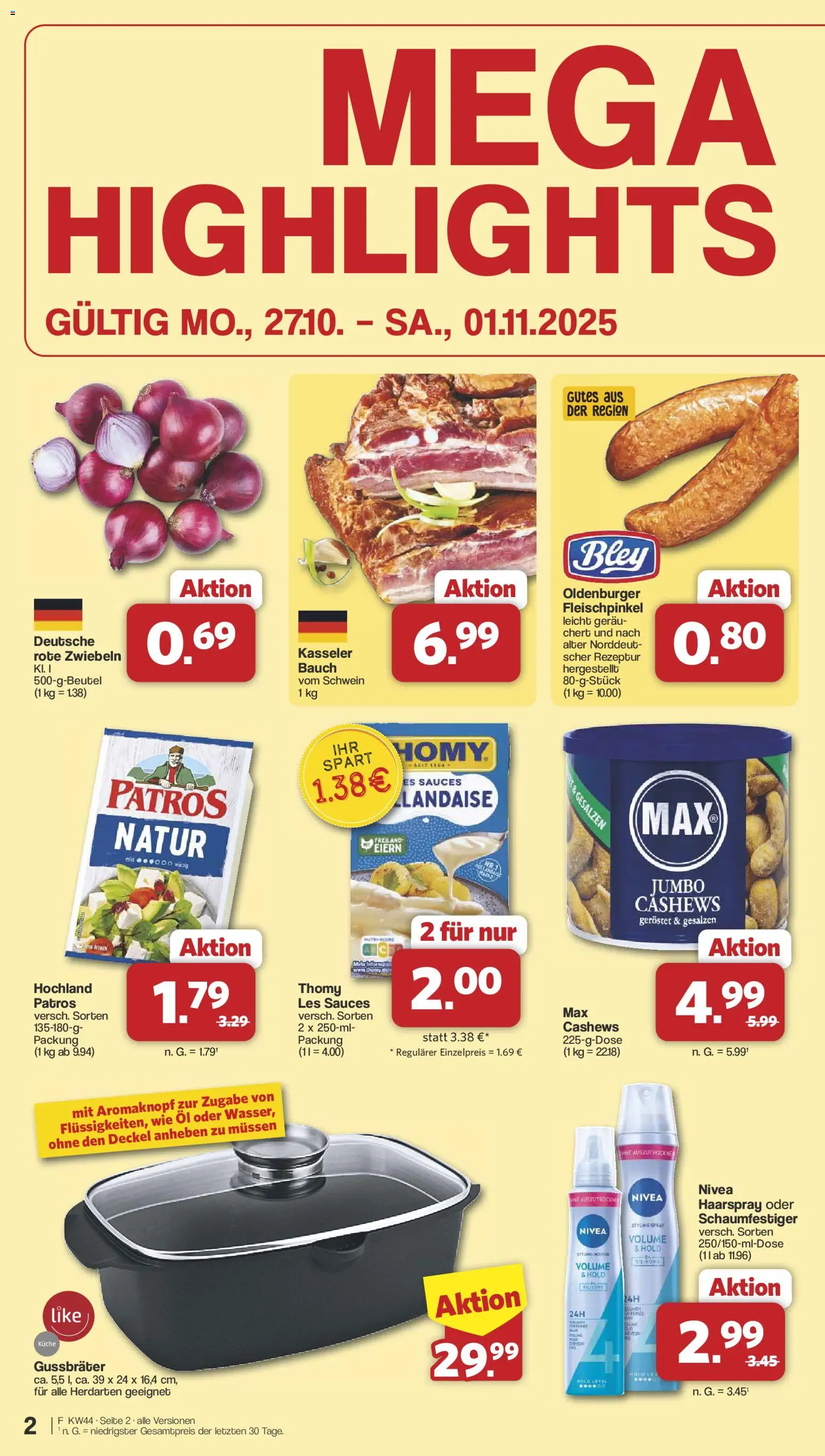 Famila Nordwest Prospekt 	 – gültig ab 27.10.2025 | Seite: 2 | Produkte: Öl, Haarspray, Zwiebeln, Wasser