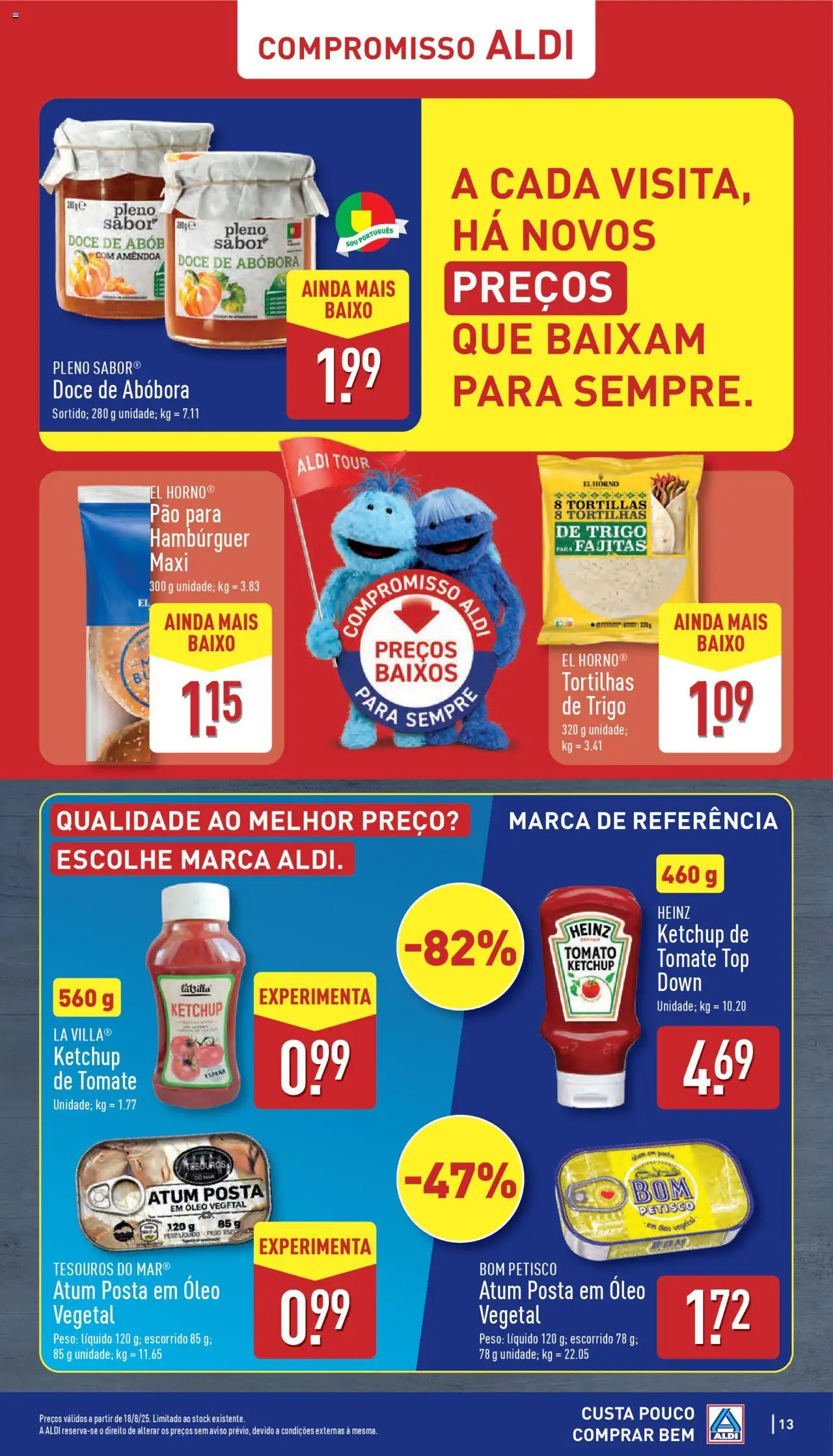 Aldi folheto │ válido de 18.08.2025 | Página: 13 | Produtos: Atum, Óleo, Abóbora, Ketchup